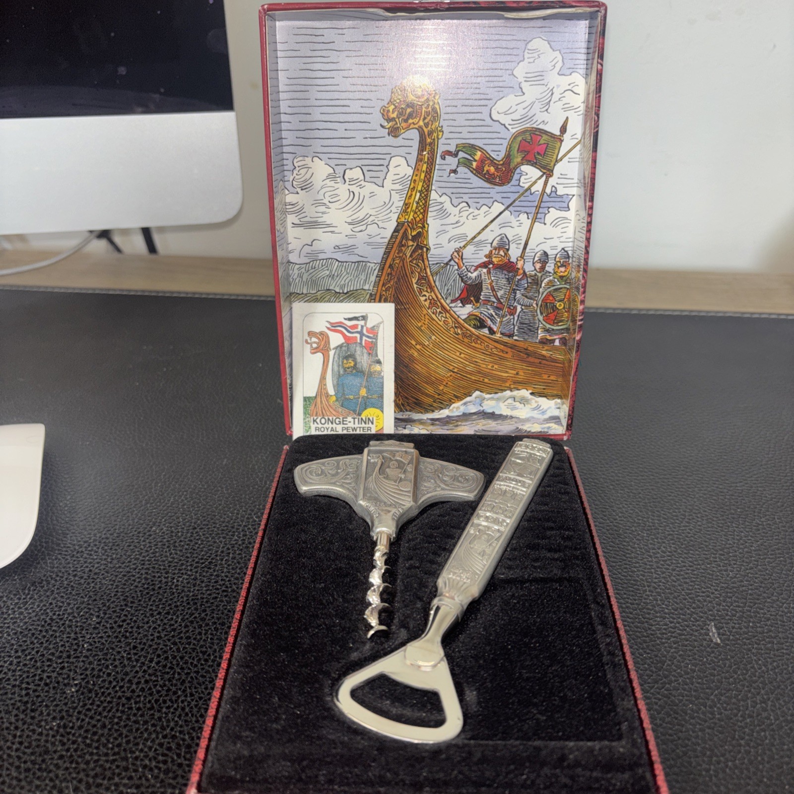 Vintage KONGE TINN Norway Royal Pewter Vikings Wine Bottle Opener w/Original Box Vintage KONGE TINN Norway Royal Pewter Vikings Wine Bottle Opener w/Original Box