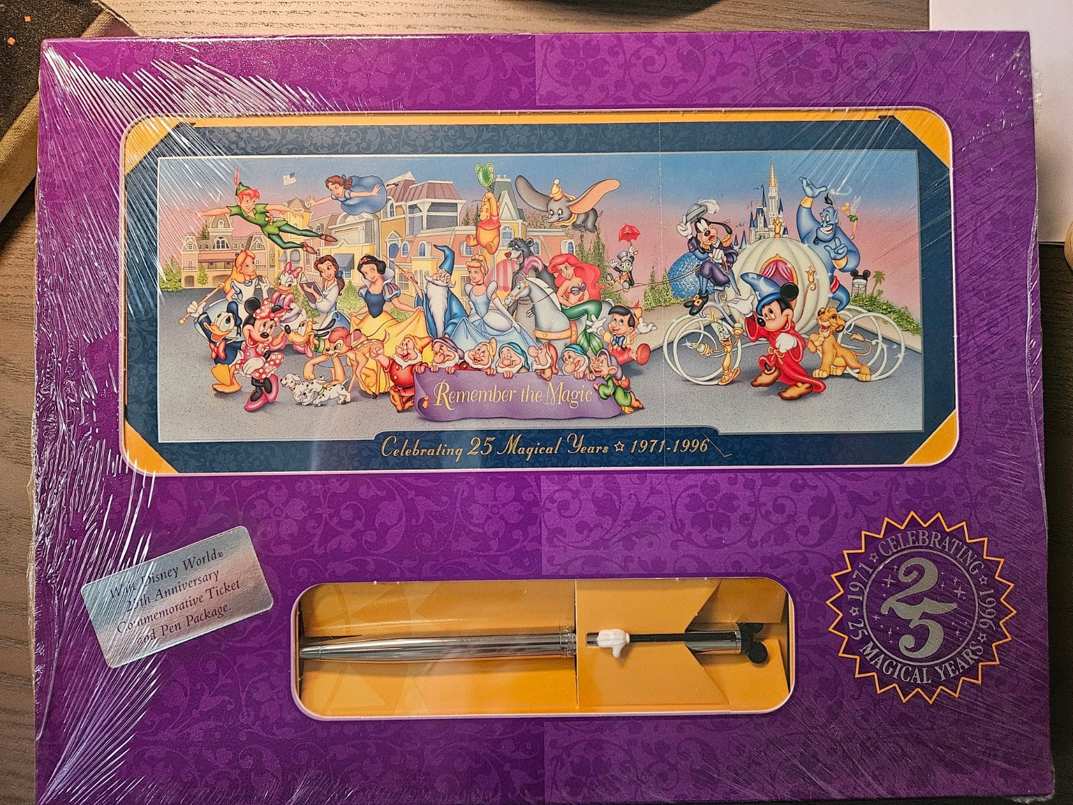 Walt Disney world 25th anniversary Commemorative ticket and pen Package