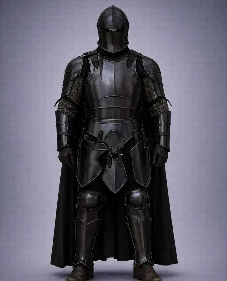 Wearable Black Barbuta Knight Armor Suit | 18 Gauge Steel, LARP Cosplay Costume Wearable Black Barbuta Knight Armor Suit | 18 Gauge Steel, LARP Cosplay Costume