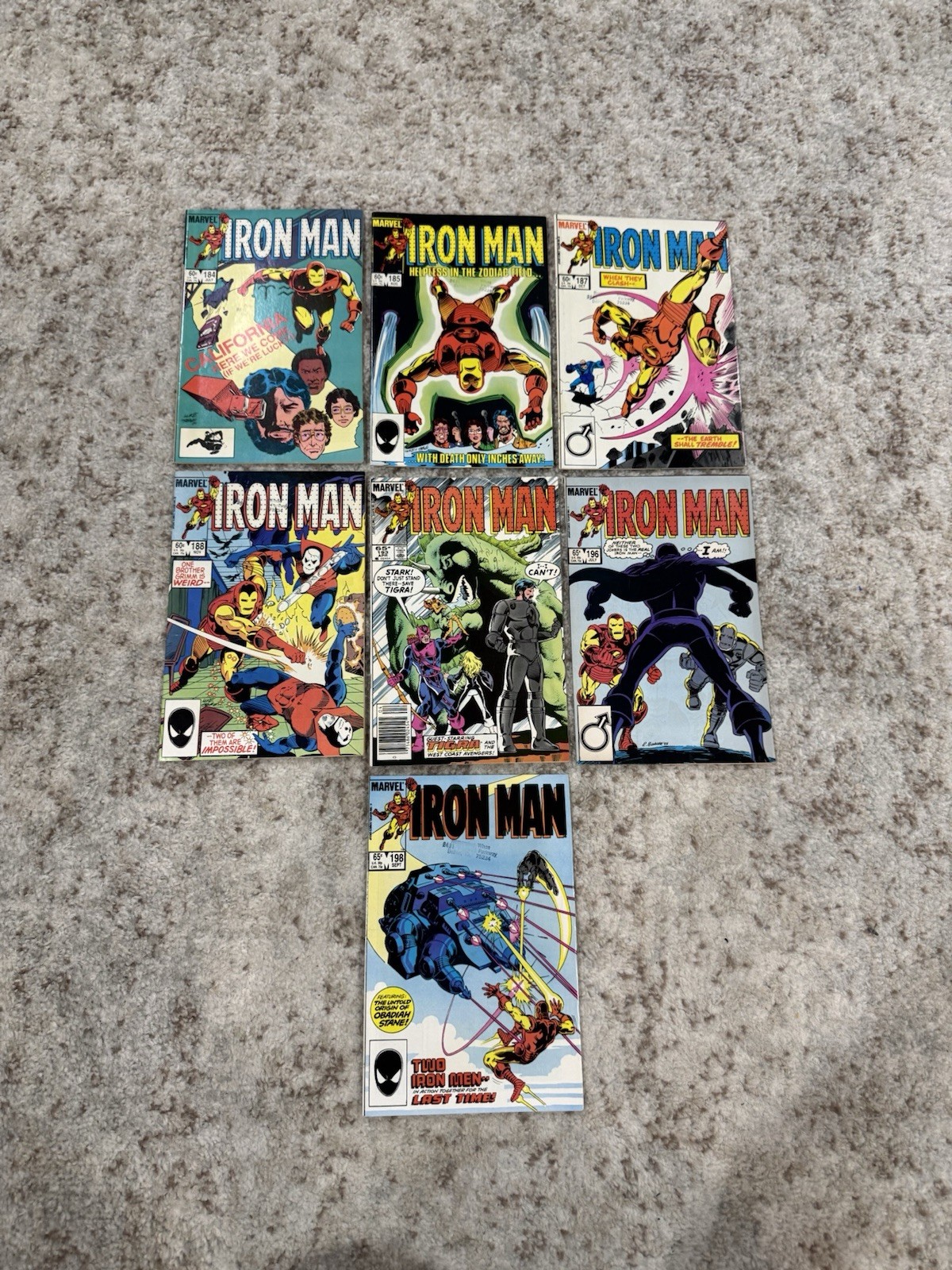 7 Iron Man Comic Lot #184, 185, 187, 188, 193, 196, 198