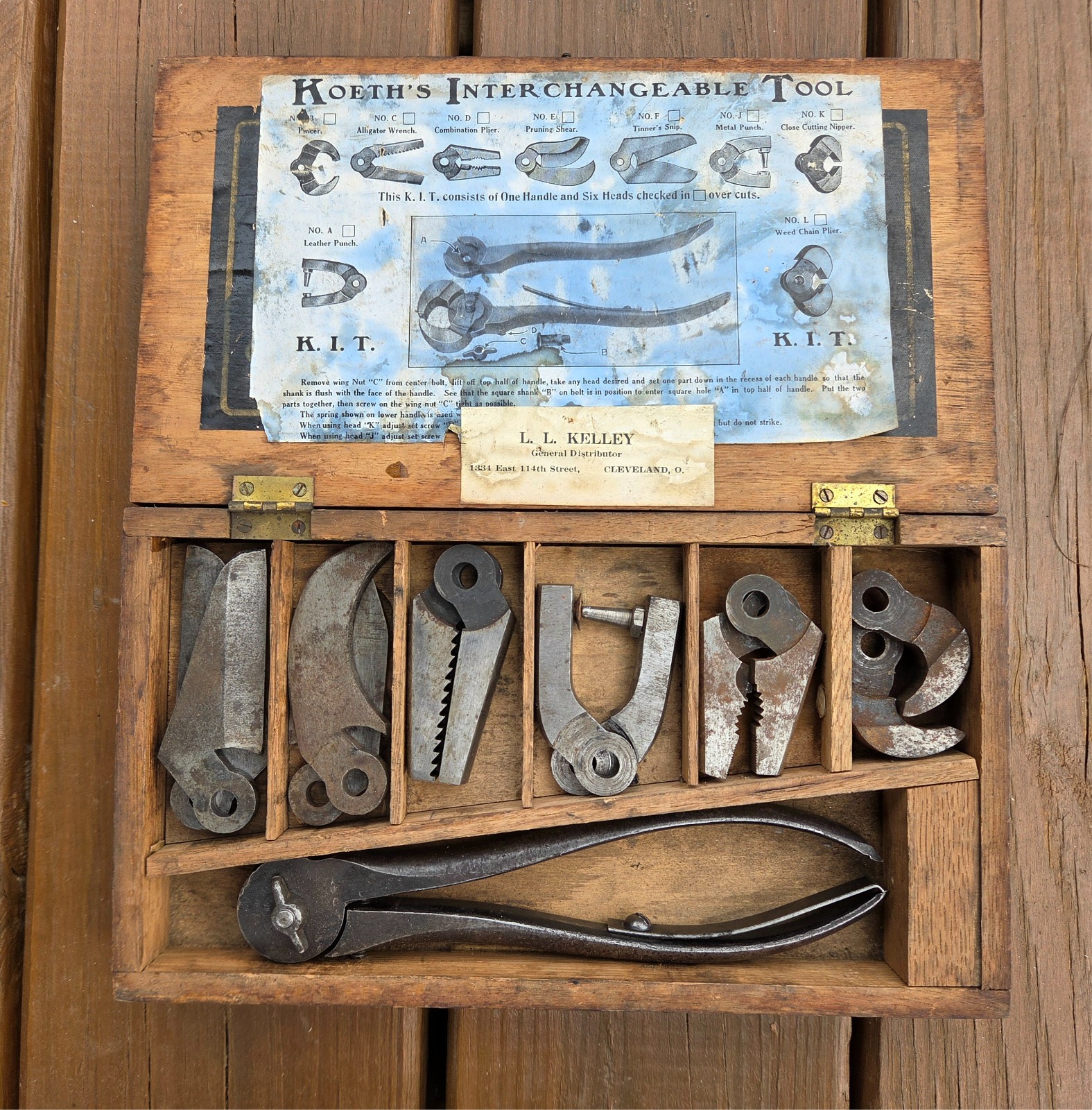 Antique Koeth's Interchangeable Tool Kit Wood Dovetail Box