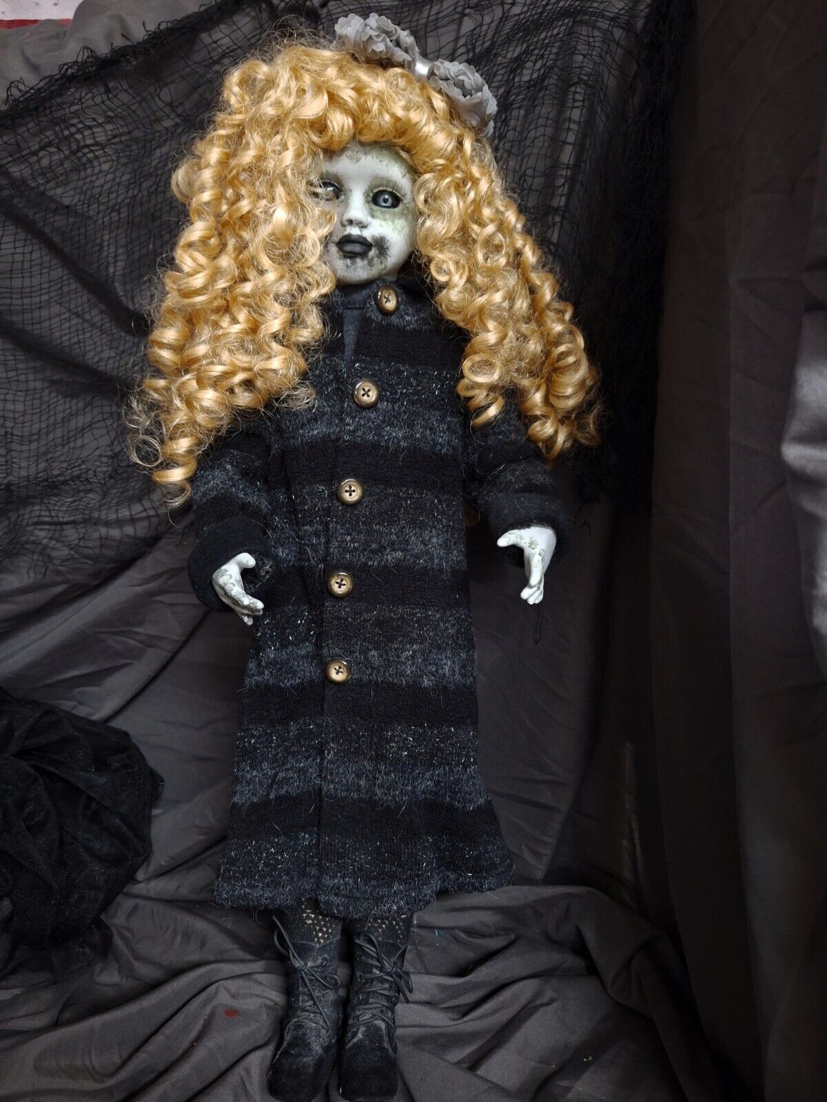 OOAK Creepy Gothic Doll, Handpainted, 20 In Tall, Halloween Prop