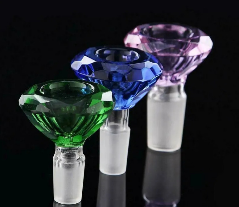 3PCS Diamond Glass Slide Bowl Water Pipe Hookah 14mm Male Bowl