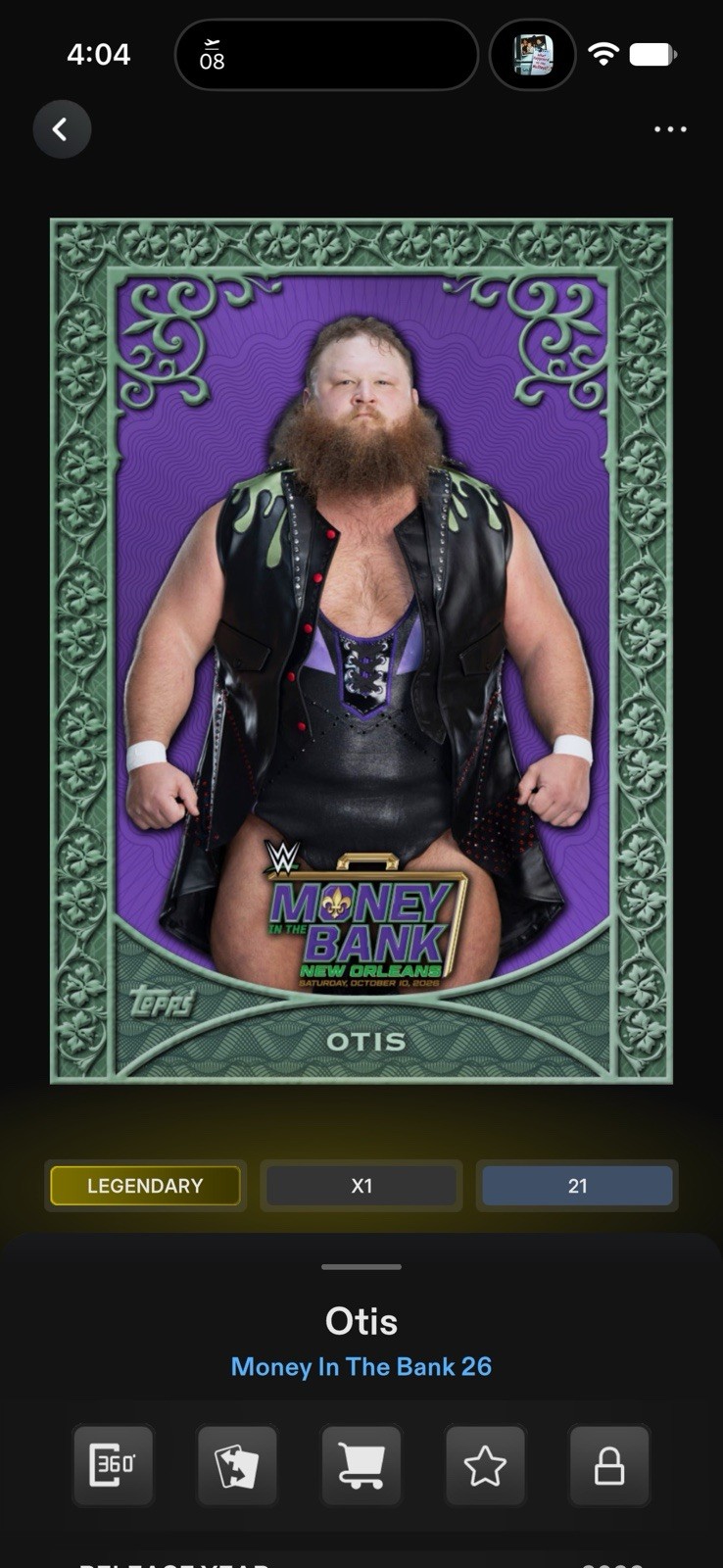 Topps WWE Slam 2026 Money In The Bank Purple Base Otis /25
