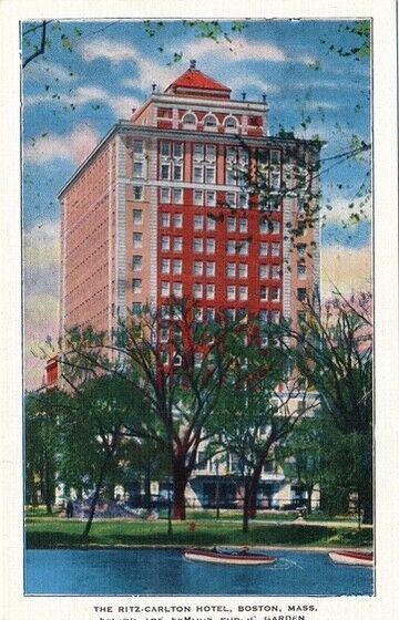 Ritz Carlton Hotel facing Public Garden Boston, MA vintage unposted postcard