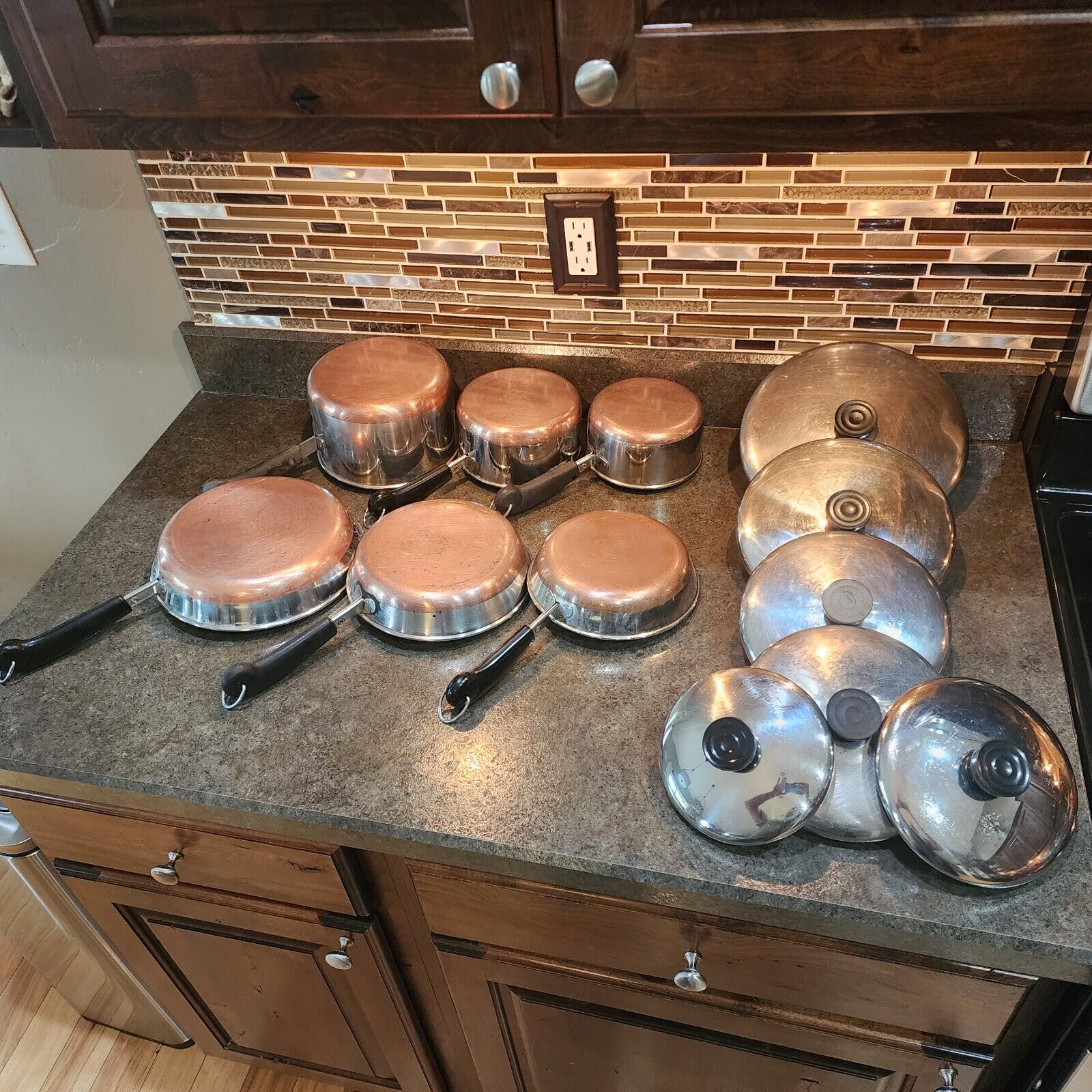 Revere Ware 12 Pc Set Copper Clad Bottom Cookware 1801 - 3 Pots 3 Pans with Lids