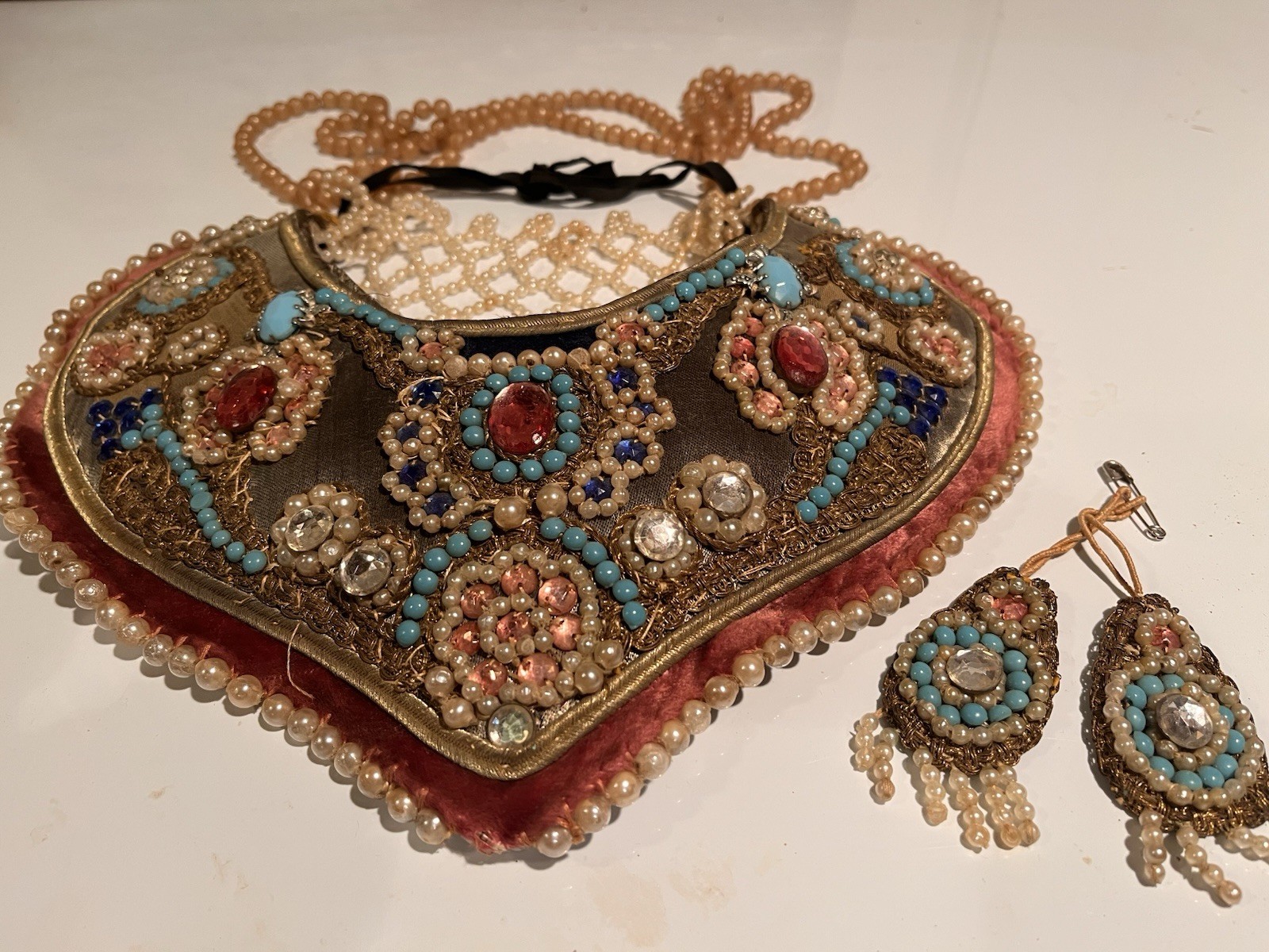 Antique Czech Hand Beaded Folk Costume Ornate  Collar RARE