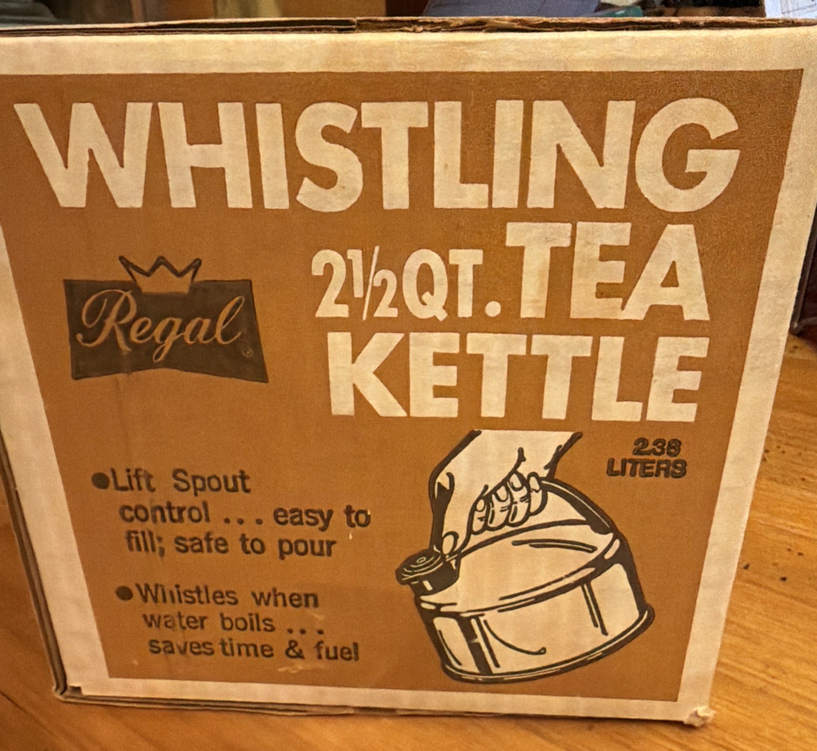 Vintage Regal Ware Aluminum Whistling Tea Kettle. New Unopened Box. Almond Color