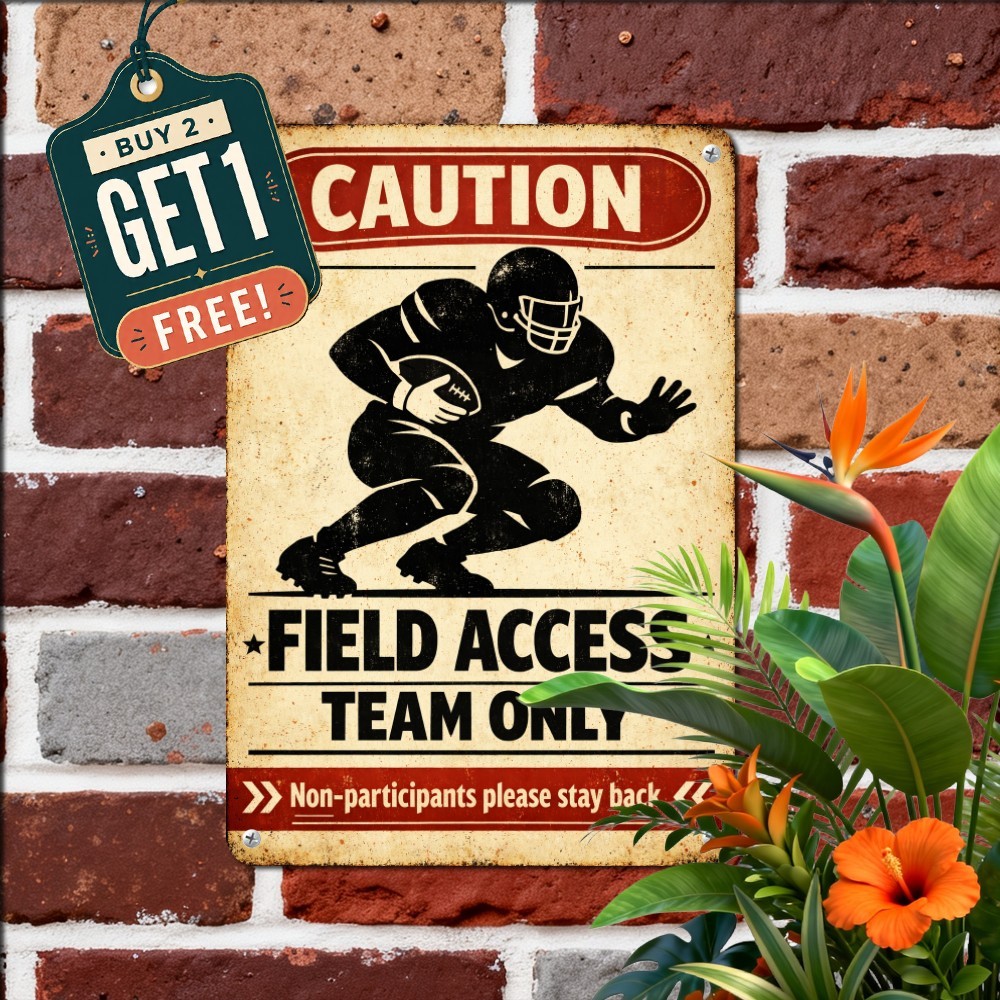 Football Players Only Warning Tin Sign Vintage Sports Locker Room Plaque 8x12