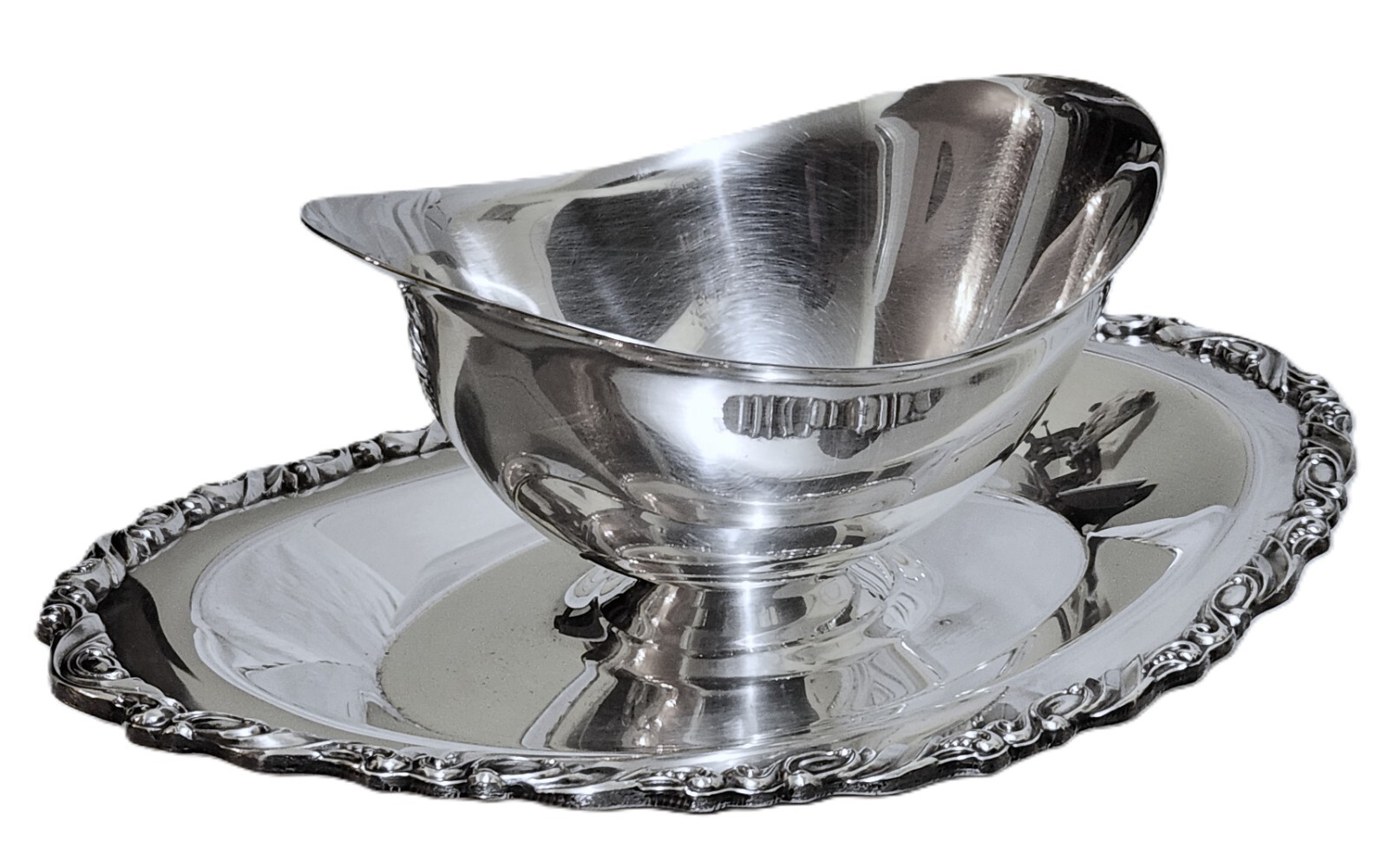 Silverplate GRAVY BOAT, Sauce, Oneida, Classical Border, 10\