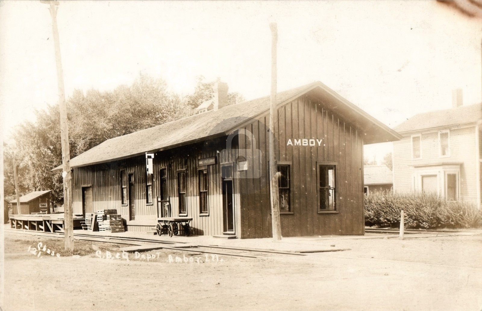 c1910s Depot Station Wagon Scene Amboy Illinois IL RPPC Photo Postcard COPY