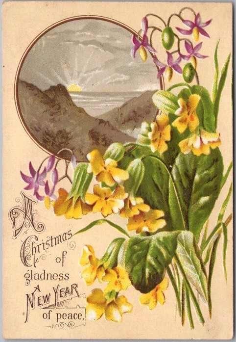 Vintage Merry Christmas / Happy New Year 3x4.5 Greetings Card / *Back Damage