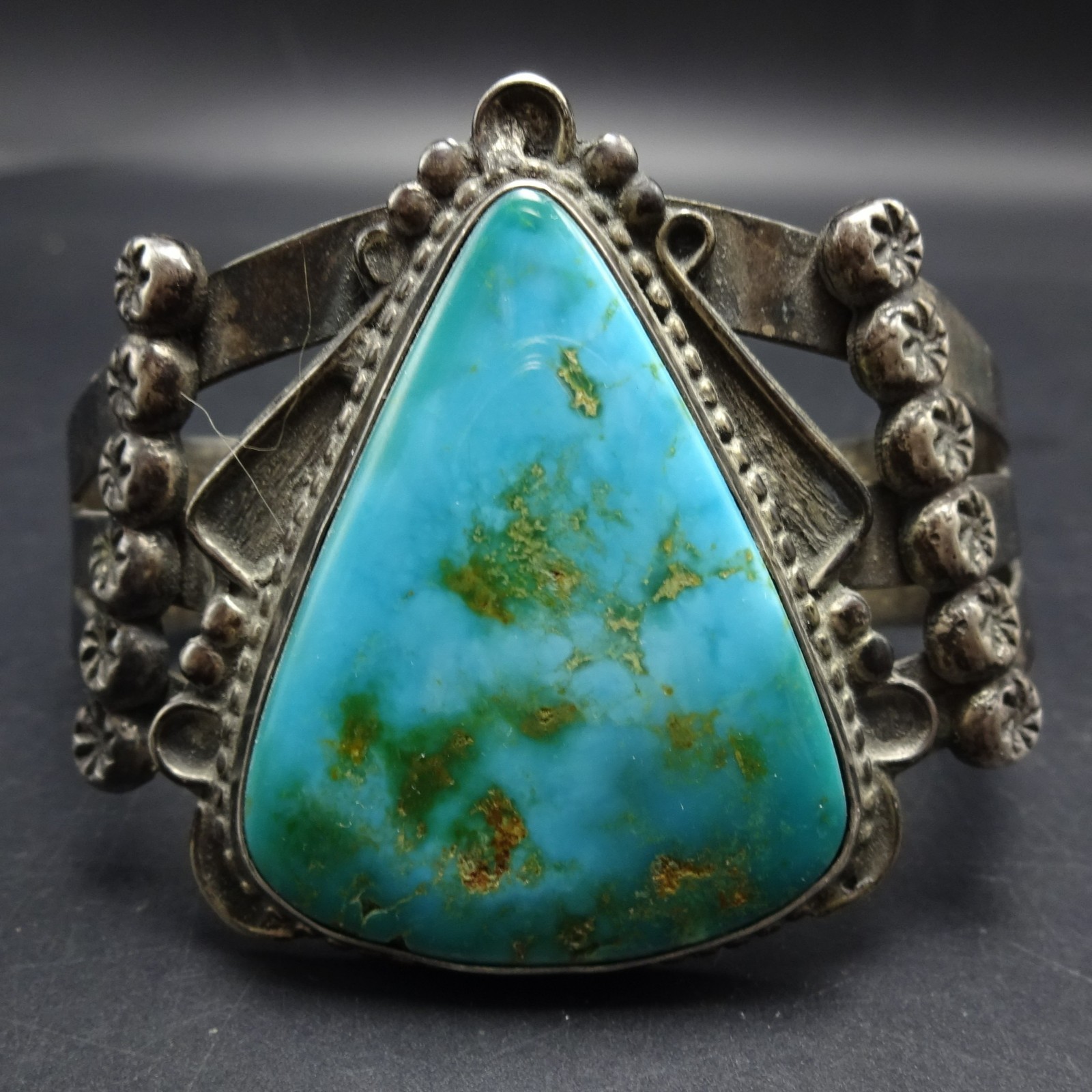 EXQUISITE Old Harvey Era TURQUOISE Sterling Silver Cuff BRACELET Vintage PAWN