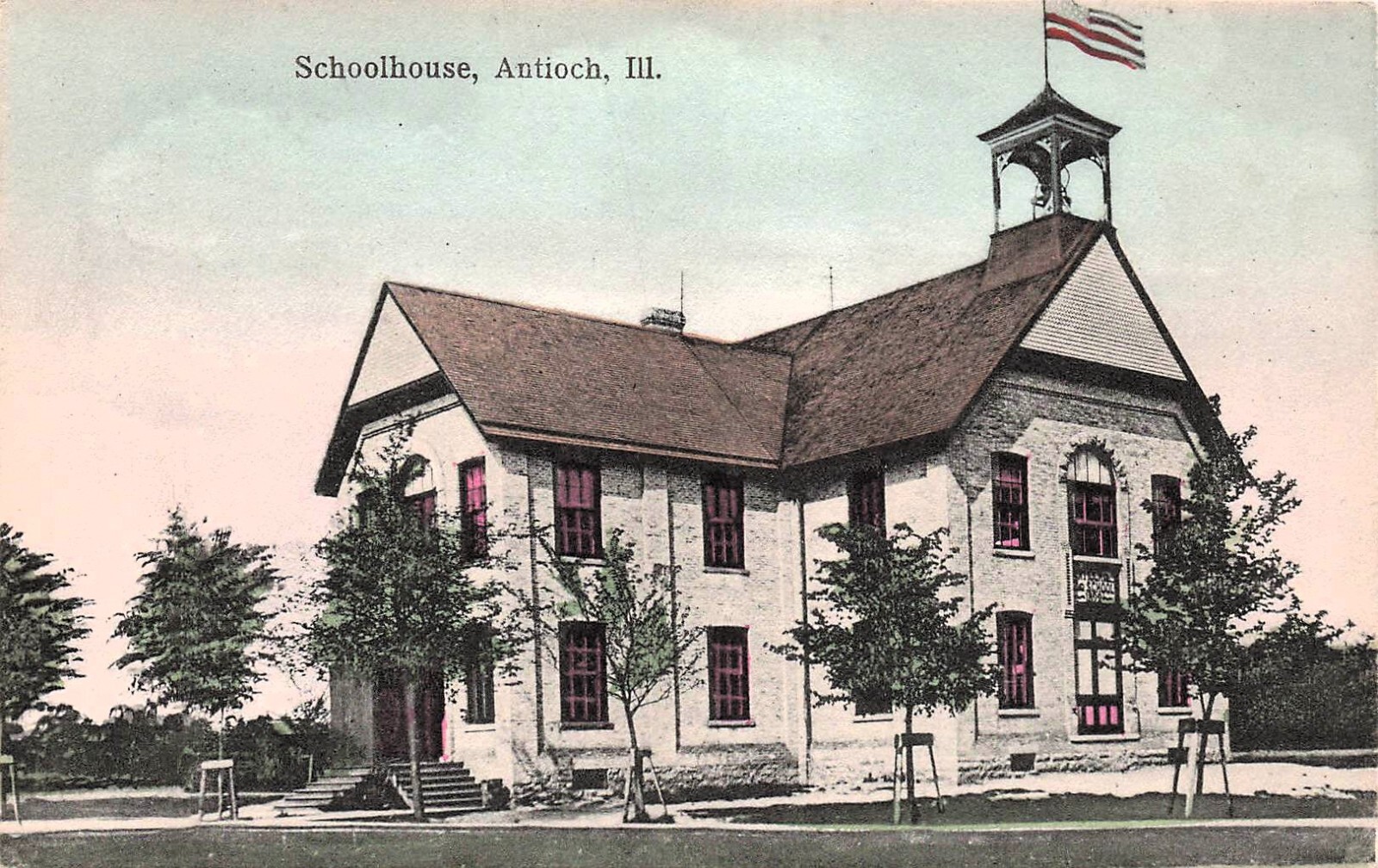Antioch IL Illinois High School Schoolhouse Early 1900s Campus Vtg Postcard H21