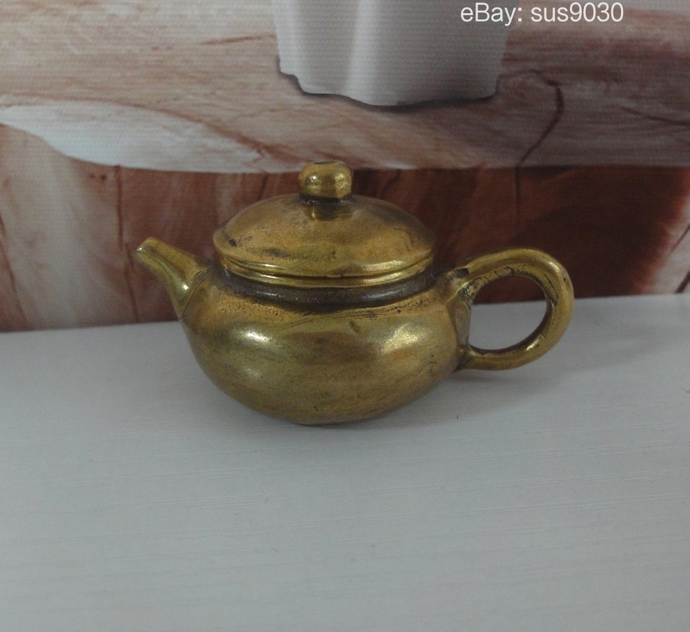 Vintage Brass Mini Teapot Ornament for Home Office Decor