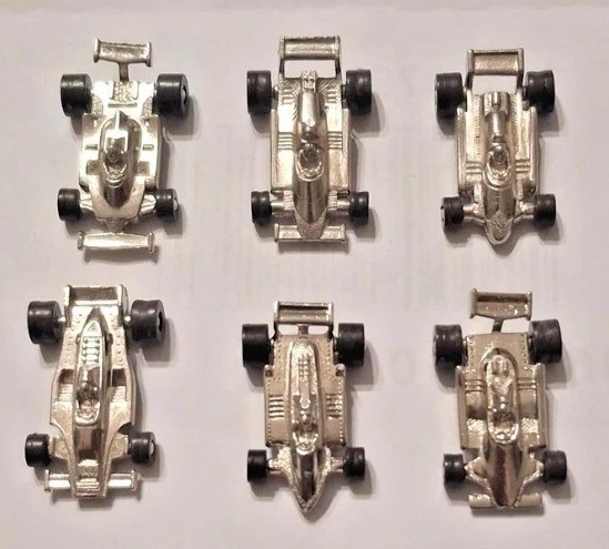 Ferrero Kinder Metal Figures Complete Series 6 Car Formula 1 Chrome Vintage