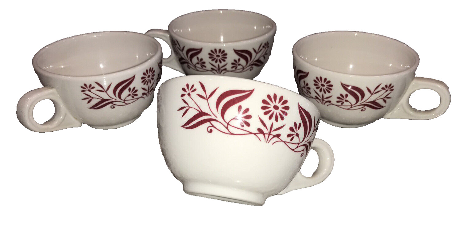 HOMER LAUGHLIN BEST CHINA 1970s CUSTOM LOT OF 4 CUPS RED DAISIES  RESTAURANT EUC