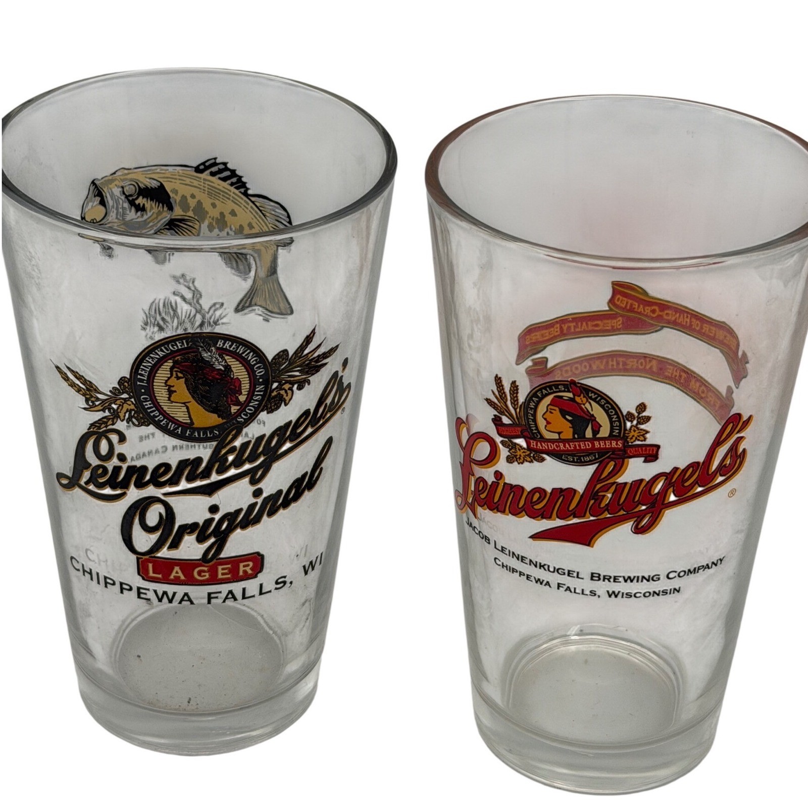 Leinenkugel's Pint Beer Glasses Set of 2 Largemouth Bass Wildlife Northwoods