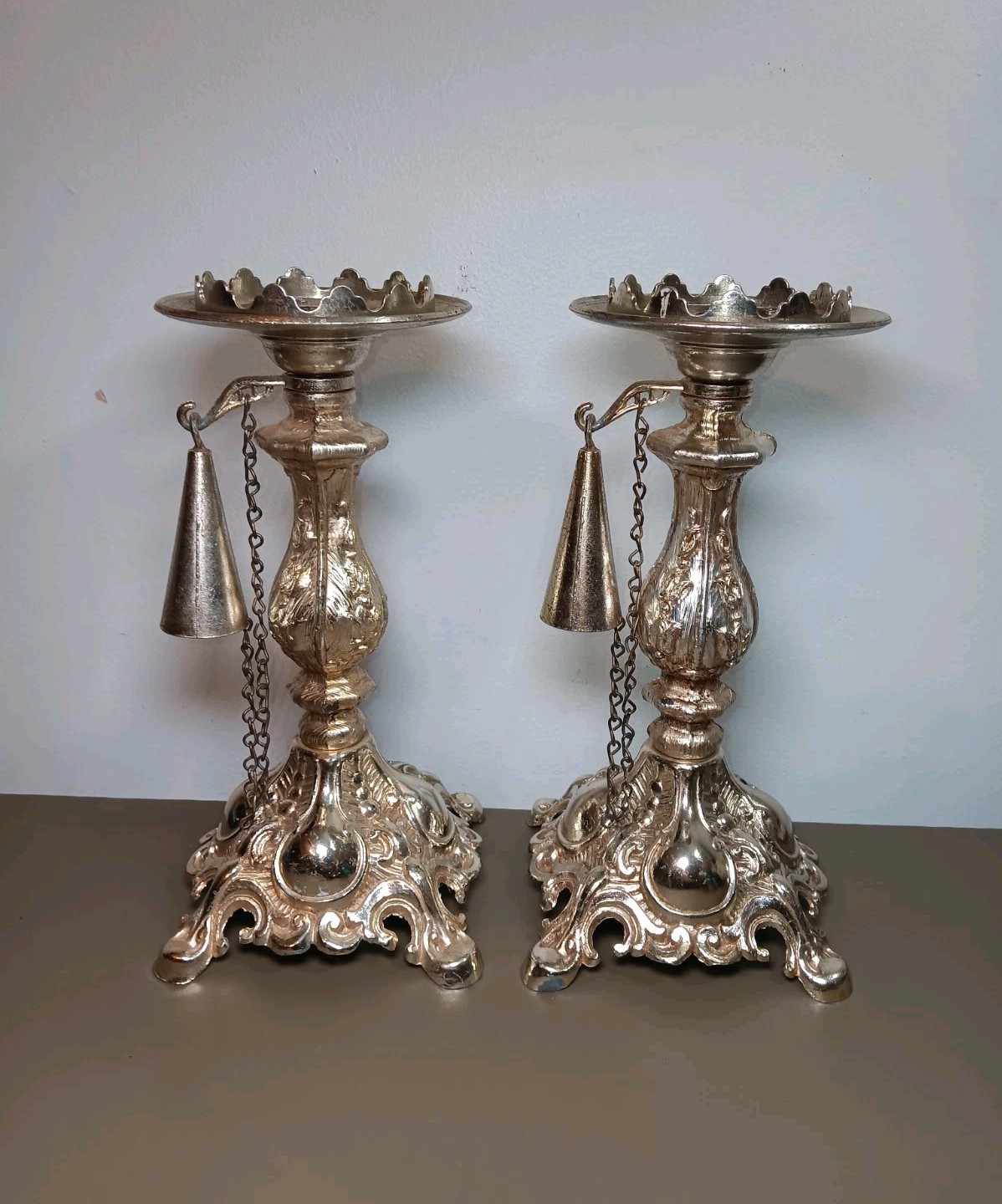 Vintage Baroque Hollywood Regency Gold Tone Candle Floral Holders Set Of 2 