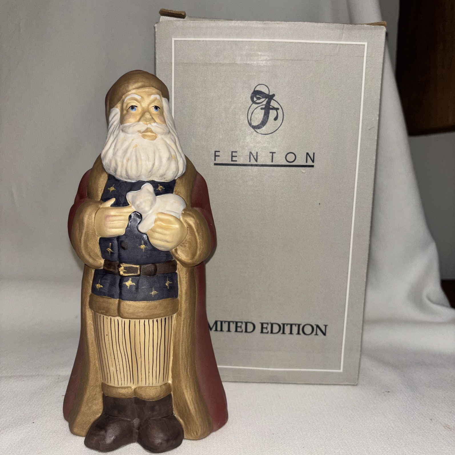 1998 FENTON PATRIOTIC SANTA/ ART GLASS/HAND PAINTED,SIGNED & NUMBERED/ORG BOX