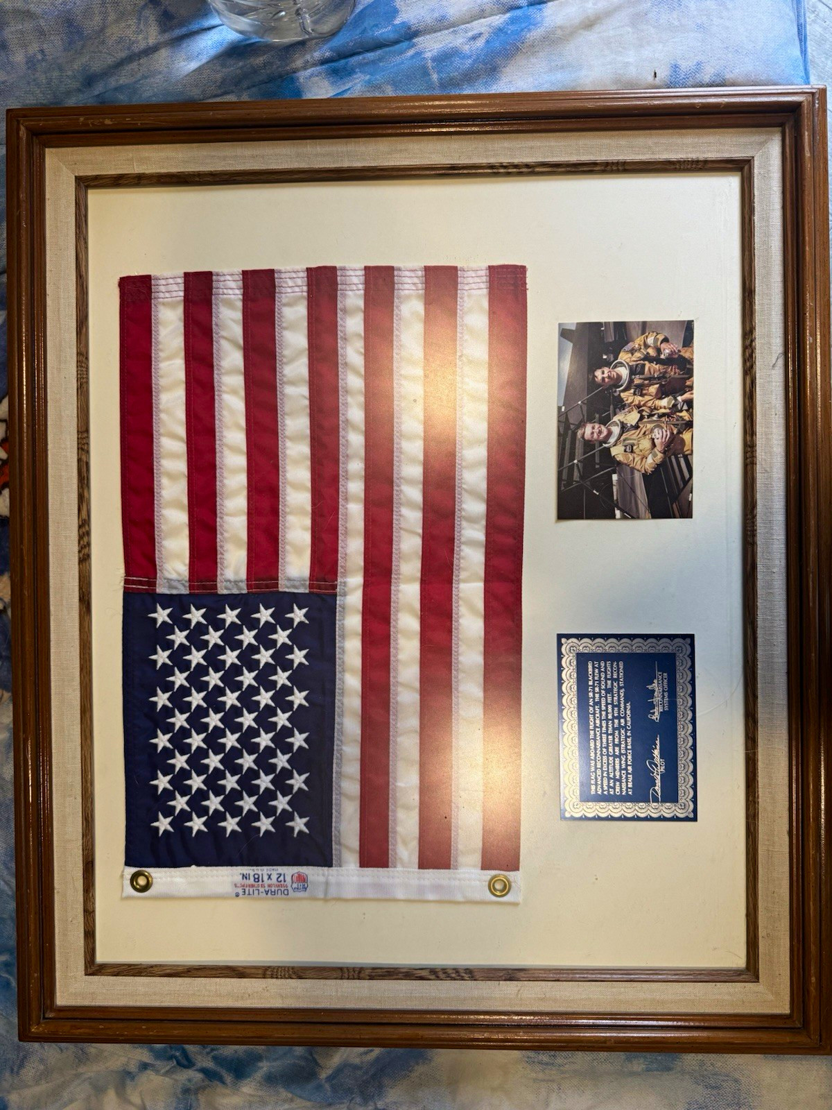 Framed American Flag Display Signed, Blackbird Pilot and Co-Pilot, circa 1989