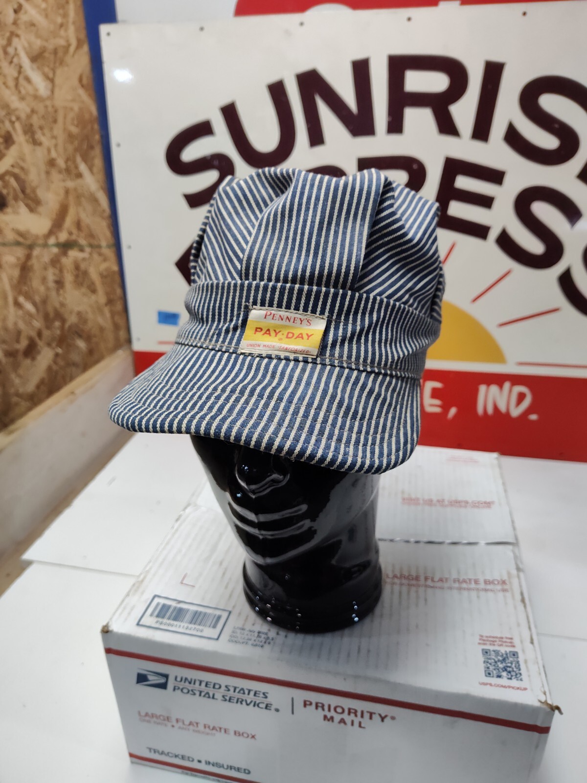 Vintage J.C. Penney Co. PAYDAY Conductor's Hat Cap Striped Union Made Sanforized