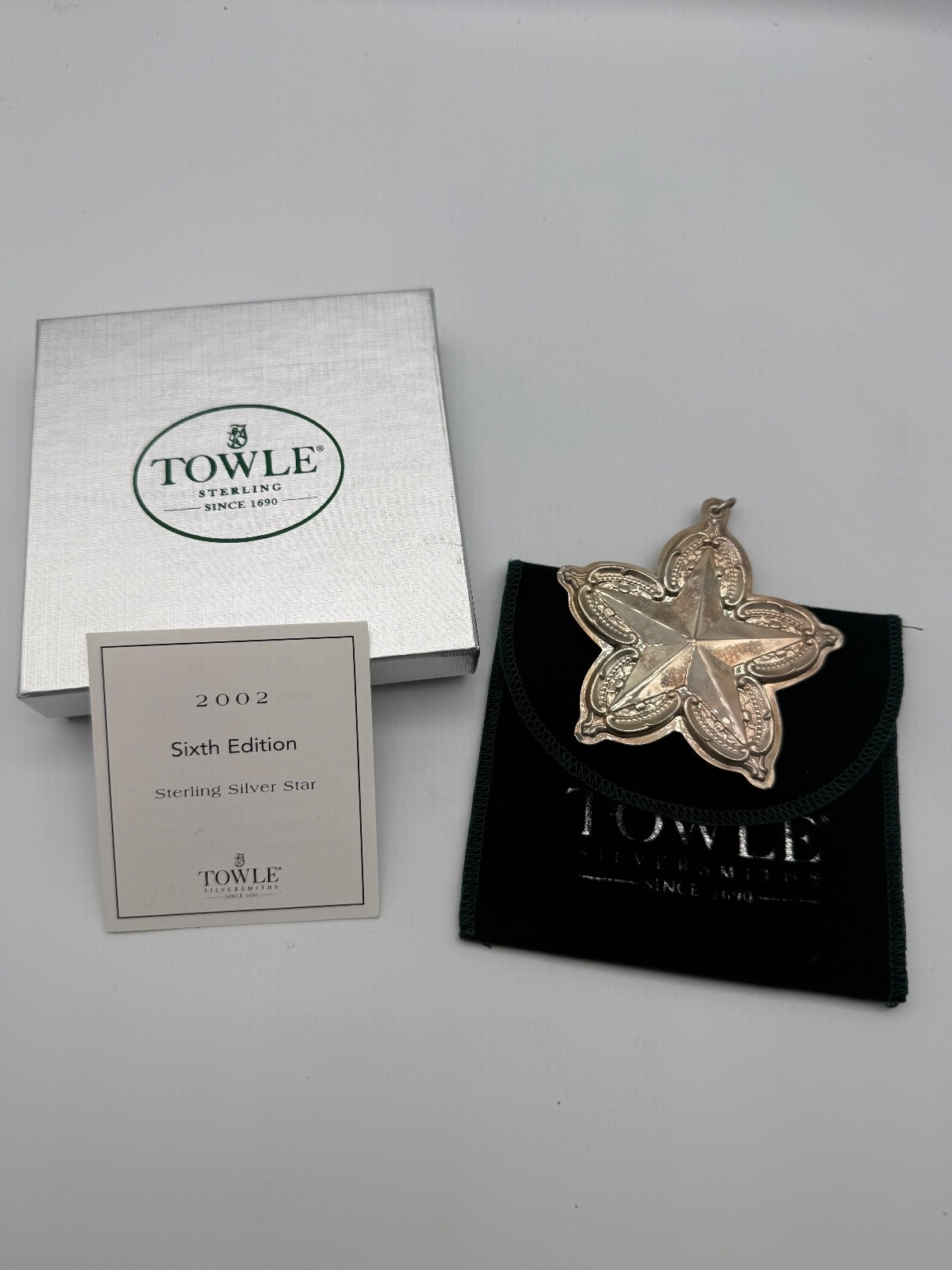 2002 Towle Sterling Silver Star Ornament 6th Edition Annual Christmas BOXED