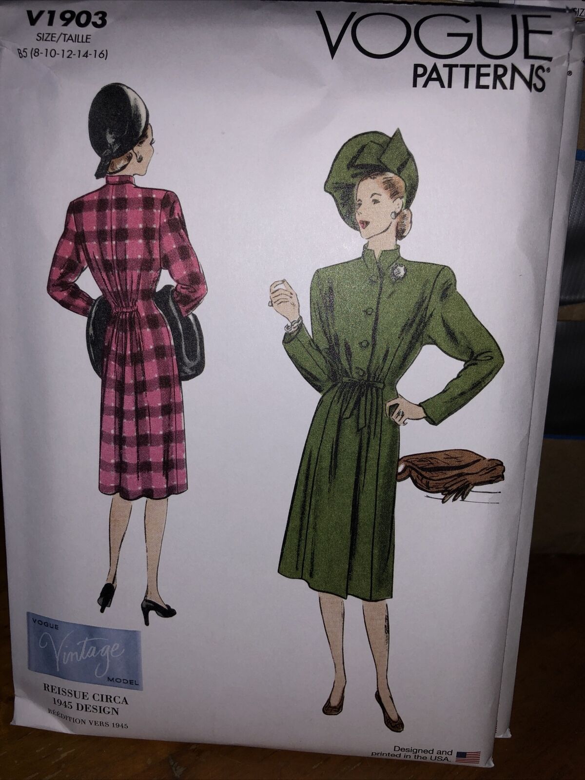 V1903 Sewing Pattern Vintage 1940s Coat B5 Sizes 8-16, 31664522133, Vogue 1903