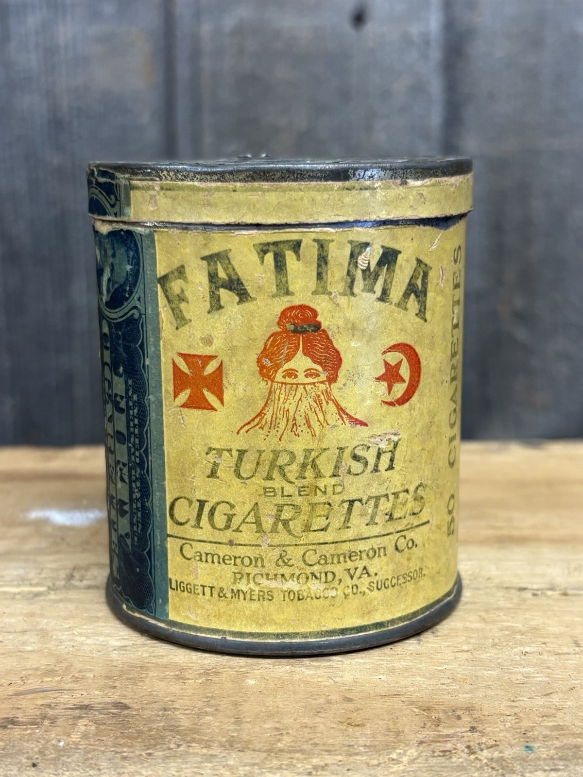 RARE Vintage Cameron Cameron Fatima Turkish Cigarettes Richmond VA Tin