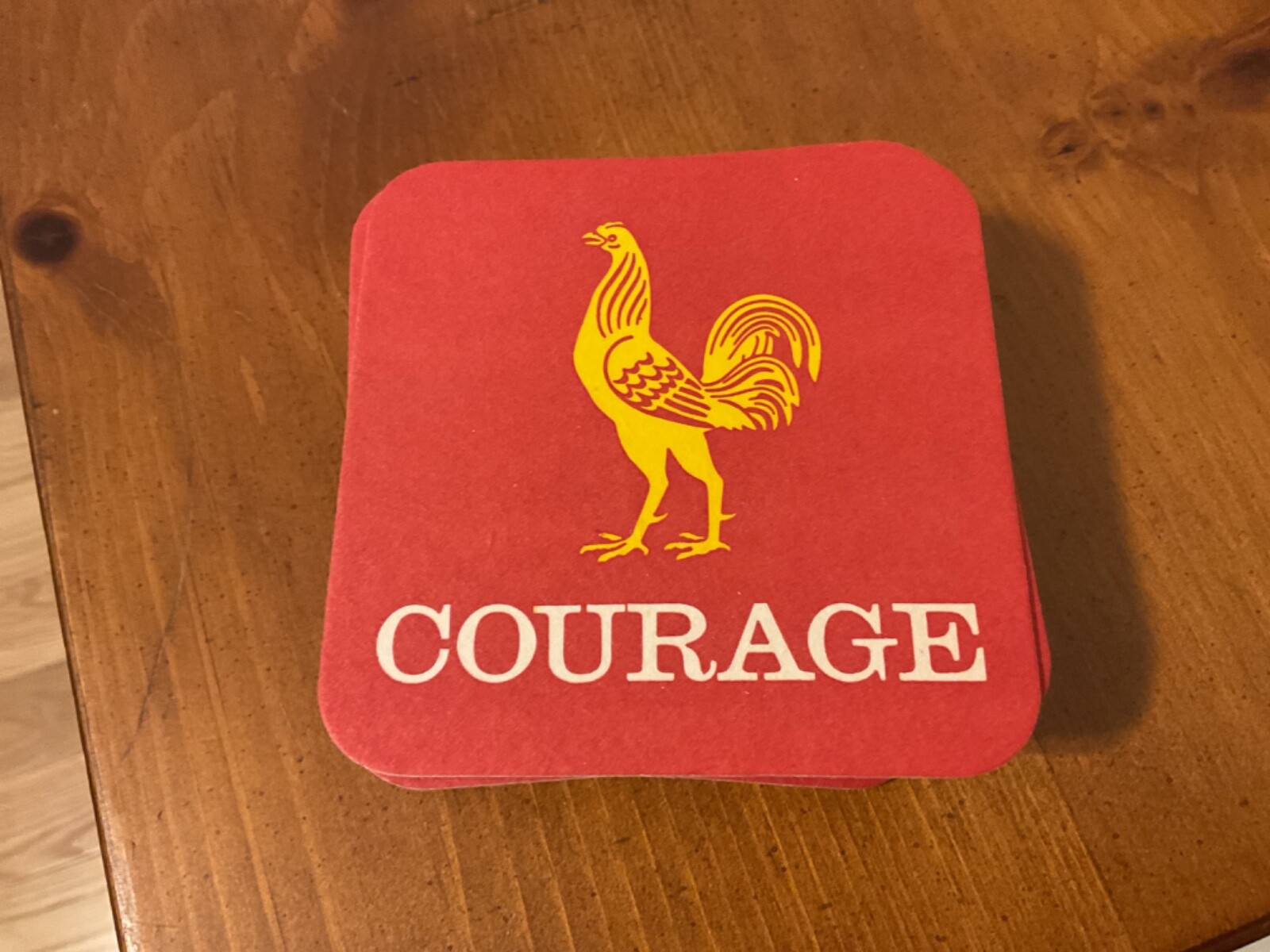 27 Vintage Courage Brewery Beer Tavern Coaster Mat Rooster Yellow Red Square