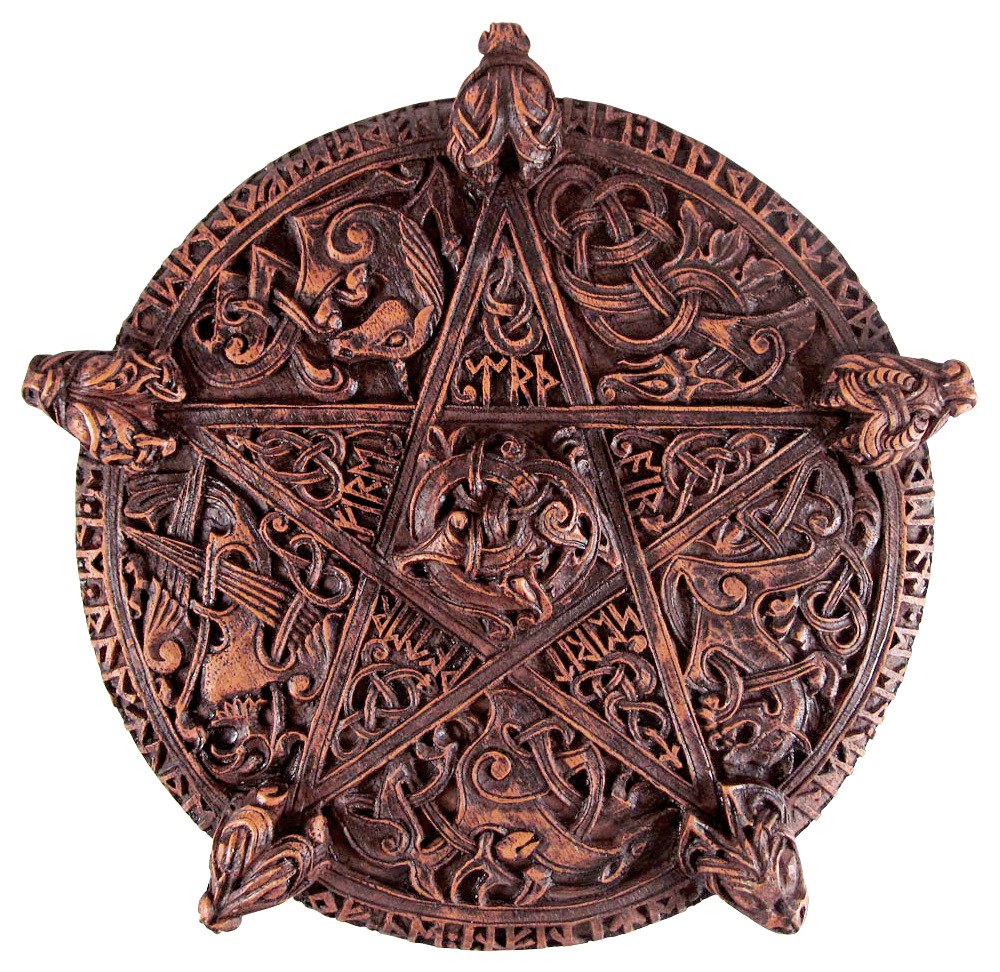 Celtic Knotwork Pentacle Plaque - Wood Finish - Dryad Design - Pagan Wicca Wicca
