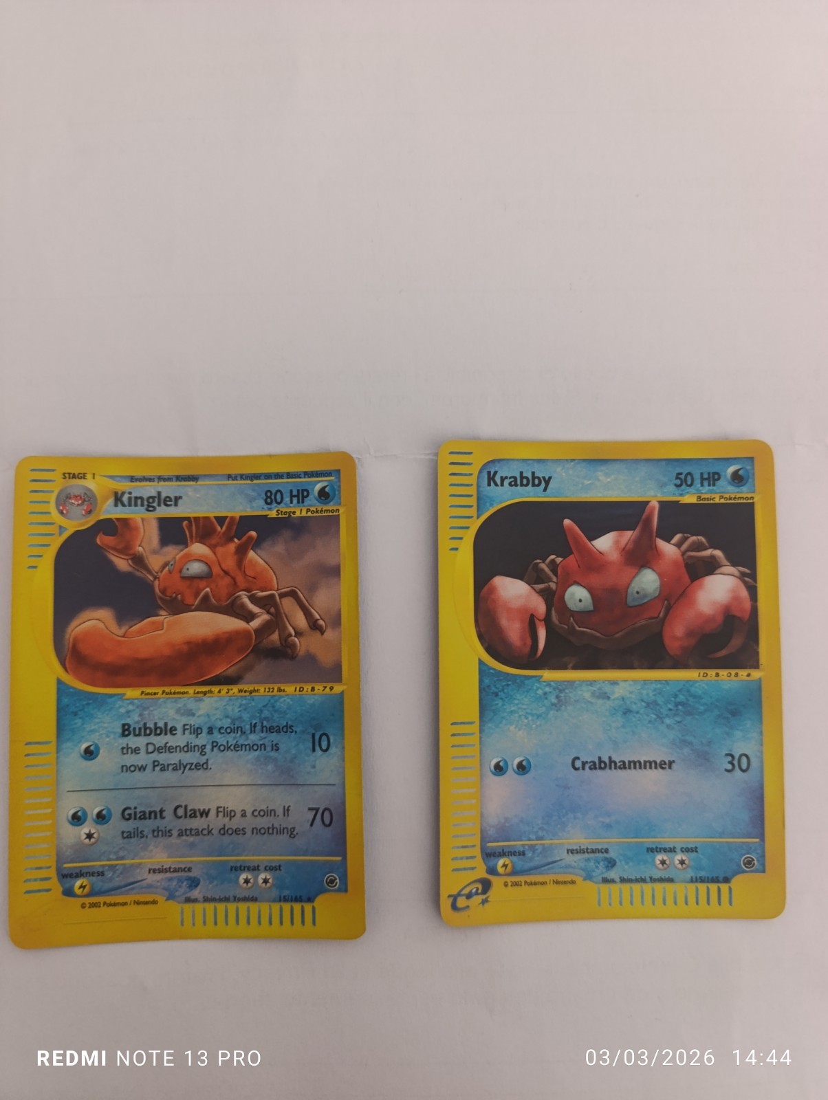 Kingler Holo Reverse Expedition 2002 15/165 & Krabby Holo Reverse Expedition...