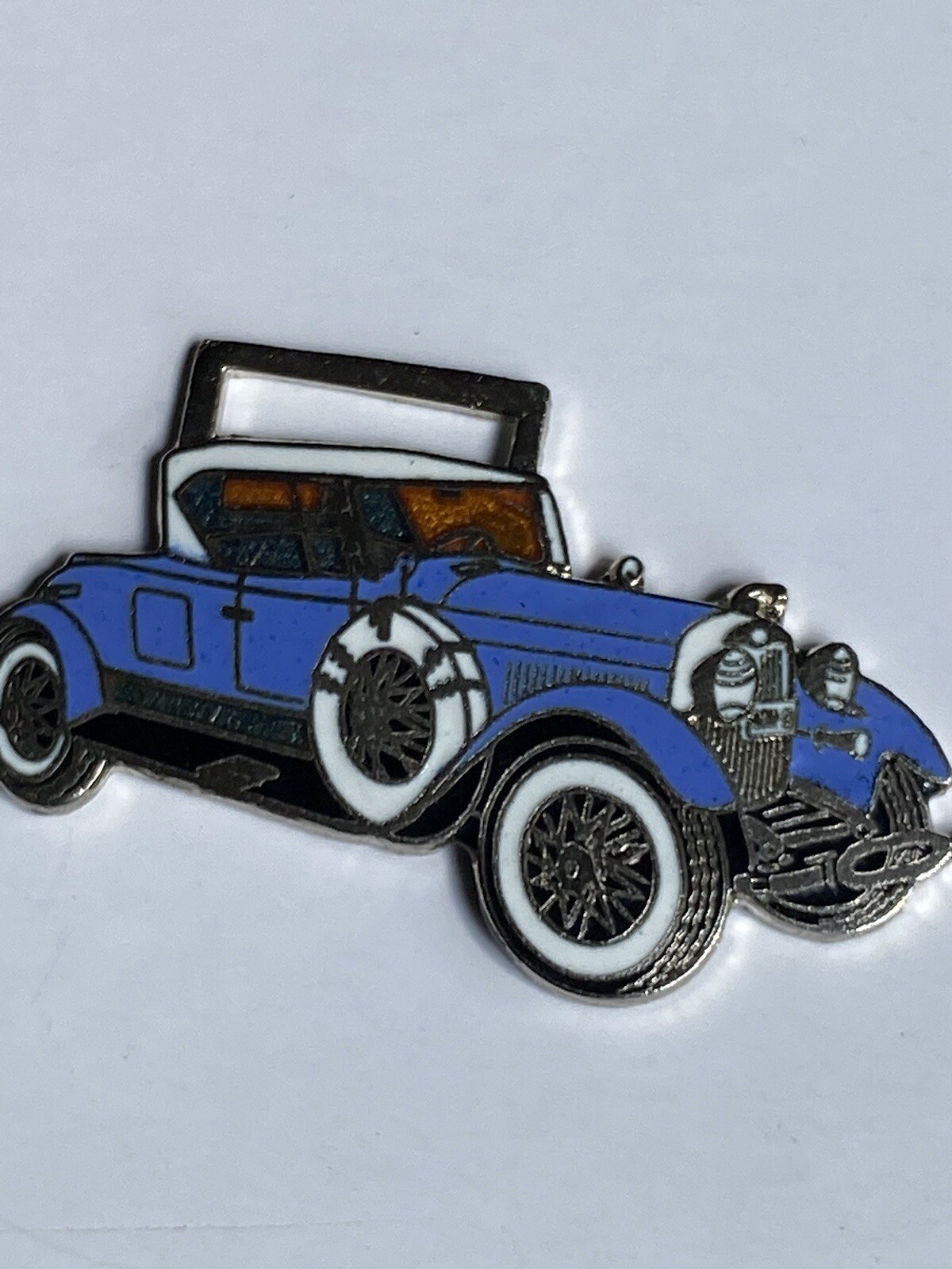 vtg 1970’s enamel Key Fob 1927 Lincoln Sedan Blue Ford  retro  keychain