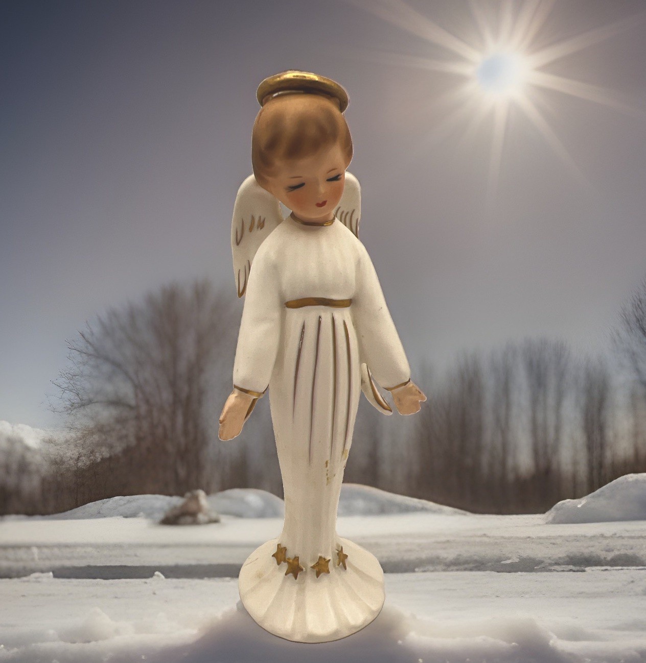 NEW Vintage NAPCO Angel 60s C5408 Japan Halo Gold Stars Figurine 6.5” Ceramic