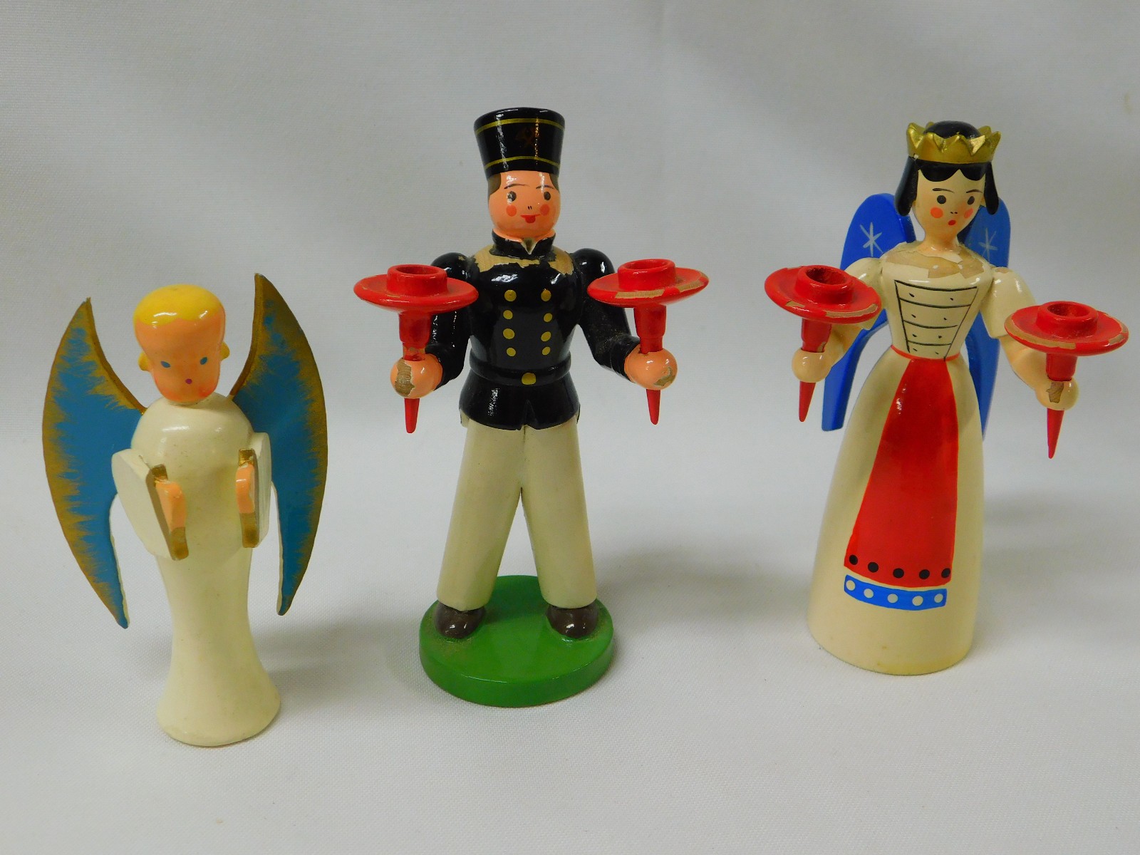 LOT of 3  Vtg Erzgebirge EXPERTIC Wooden Angel Candle Holder Christmas Germany