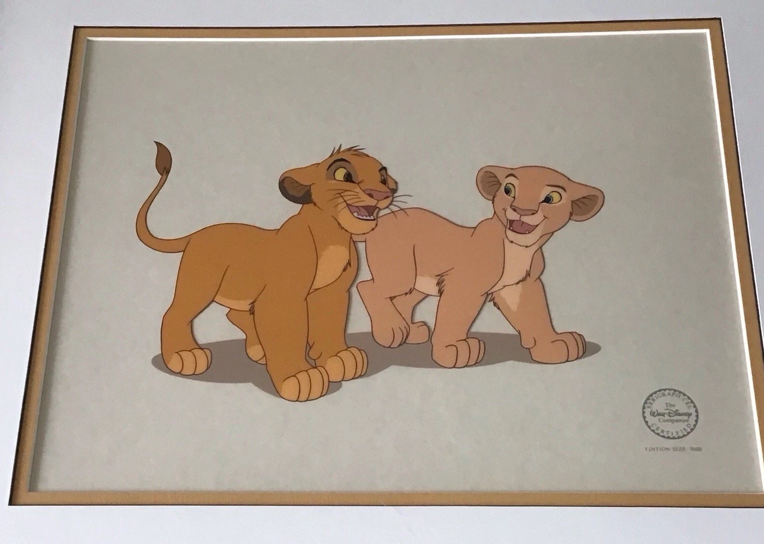 Disney The Lion King Sericel Simba & Nala Vintage Animation Cel Framed CoA Rare