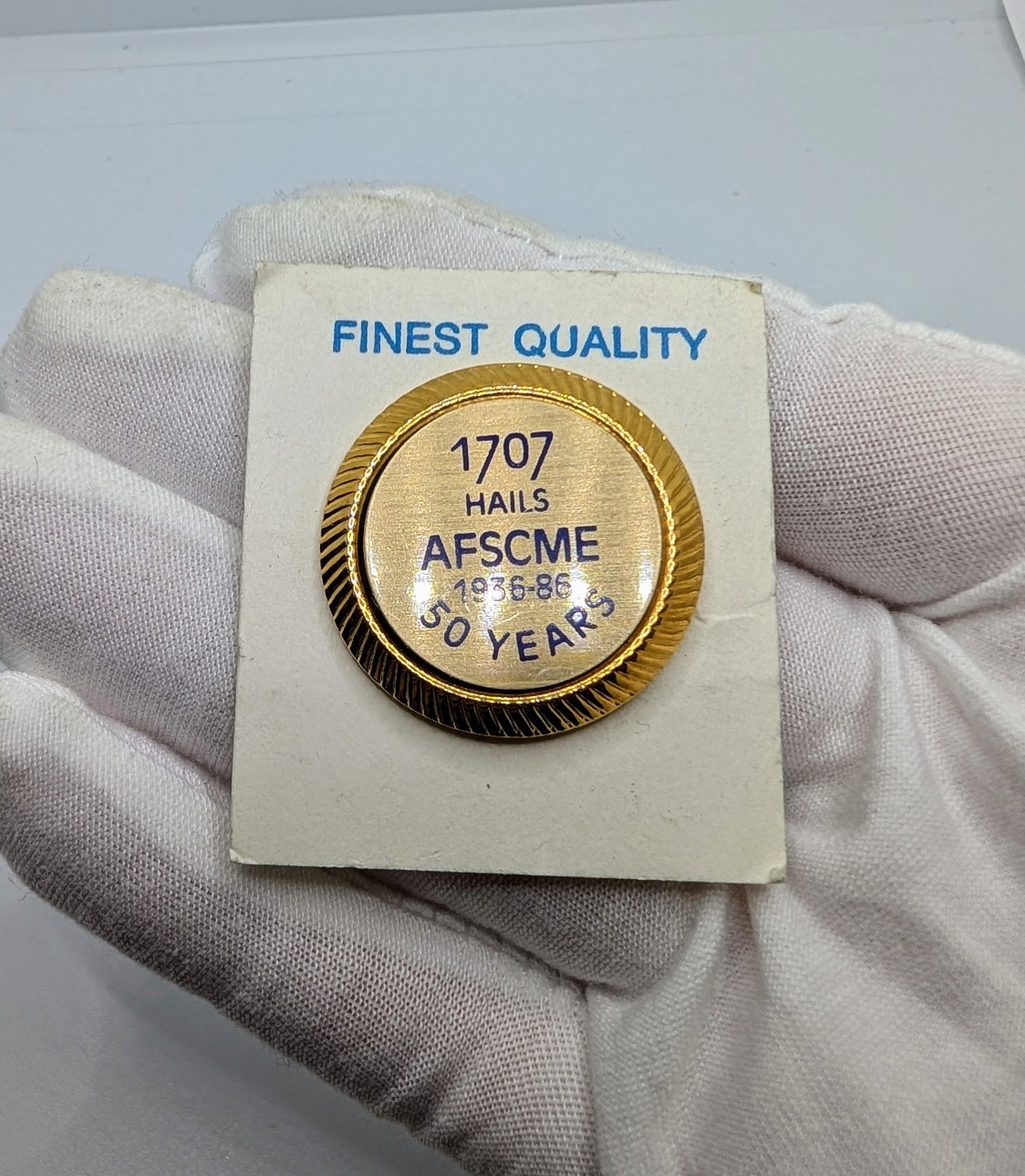 Vintage 1986 AFSCME Union 1707 Hails 50 Years Anniversary Lapel Pin - NEW