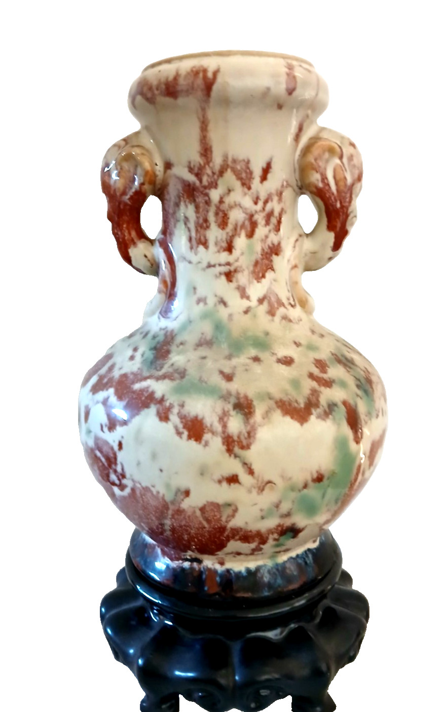 60s Chinese Handmade Ceramic Art Pottery Elephant Head Ceramic Vase+ Base 14