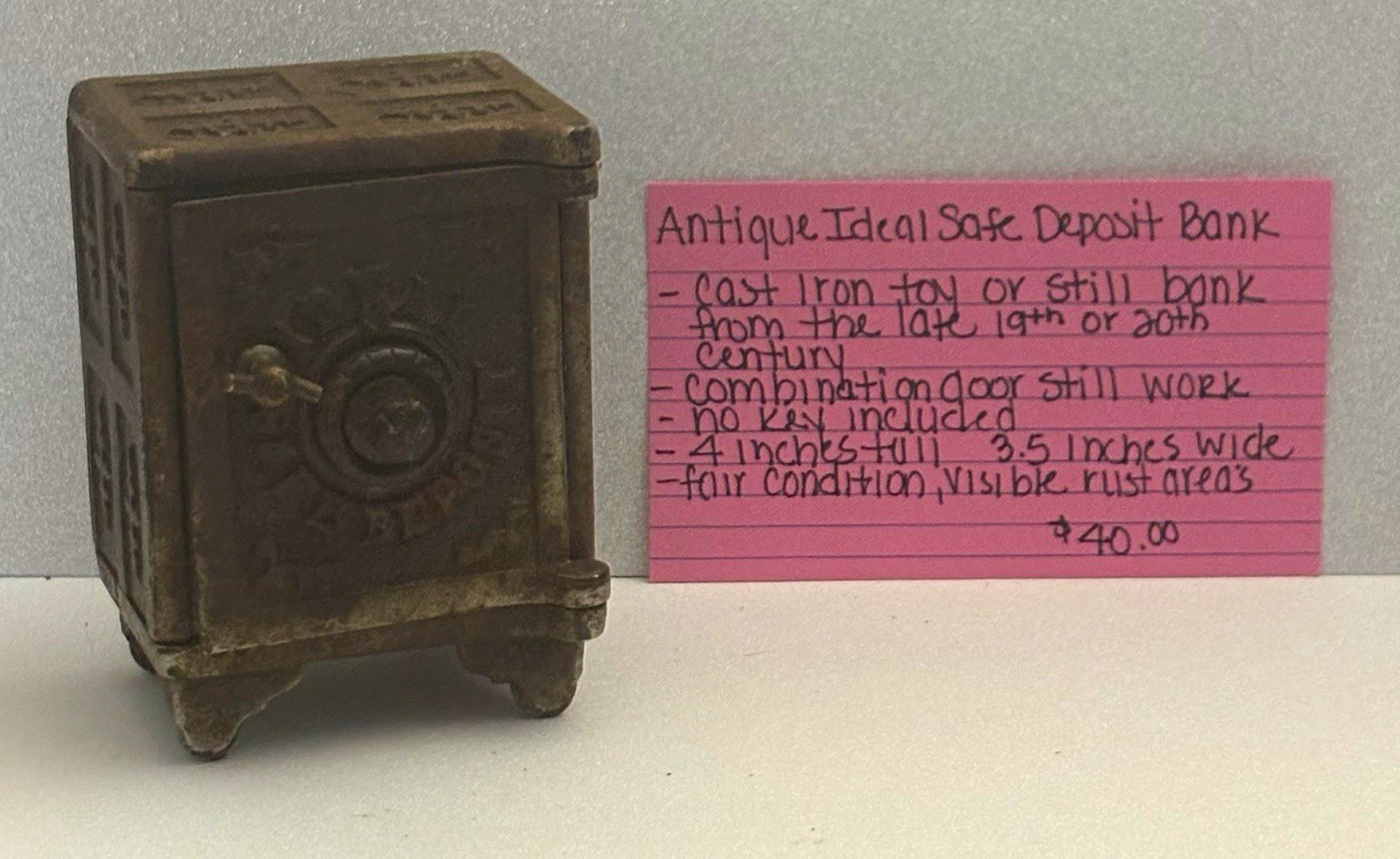 Ideal Antique Safe Deposit Still Bank Cast Iron Toy Coin Slot