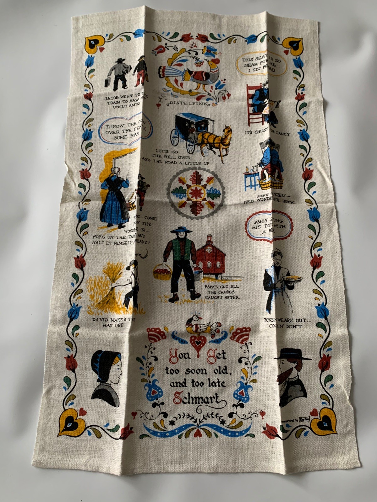 Kay Dee Vtg 60s Amish Country Sampler Print Cotton Linen Kitchen Hand Towel NOS Kay Dee Vtg 60s Amish Country Sampler Print Cotton Linen Kitchen Hand Towel NOS