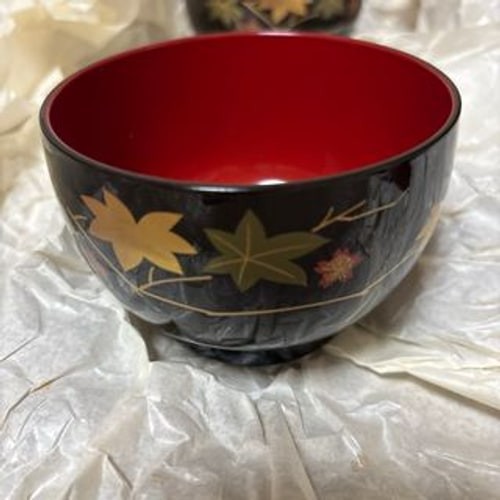 Aizu Lacquerware Soup Bowl Set of 5 Rose Pattern Japan Tableware