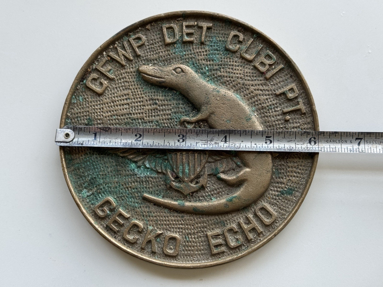 Large VINTAGE PHILIPPINES US NAVY Cubi Pt. Gecko Echo Bronze Medallion / Plaque