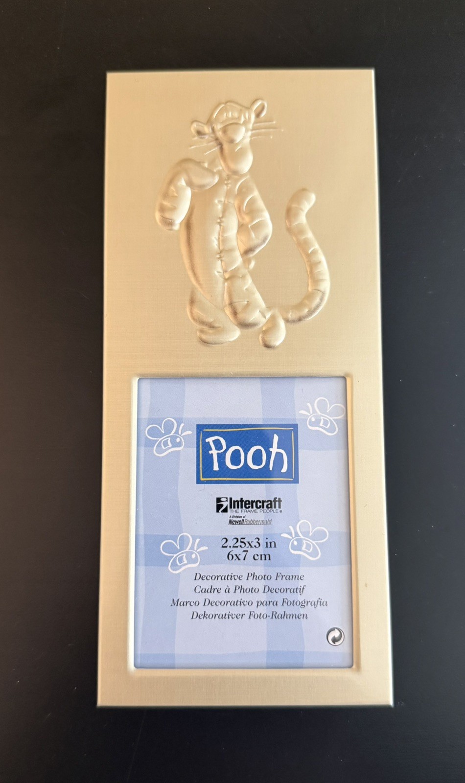New Vtg Winnie The Pooh Gold Metal Raised Tigger Picture Frame 2.25” x 3” 