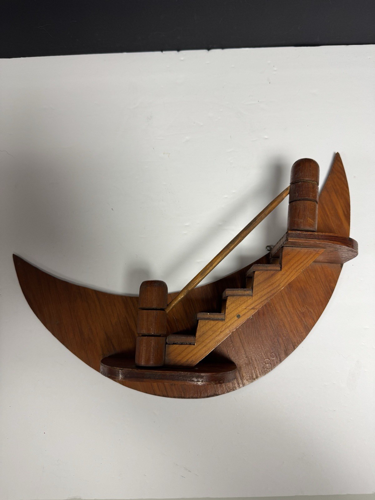 Vtg MCM Wooden Crescent Moon Staircase Shelf Wall Hanger Vtg MCM Wooden Crescent Moon Staircase Shelf Wall Hanger