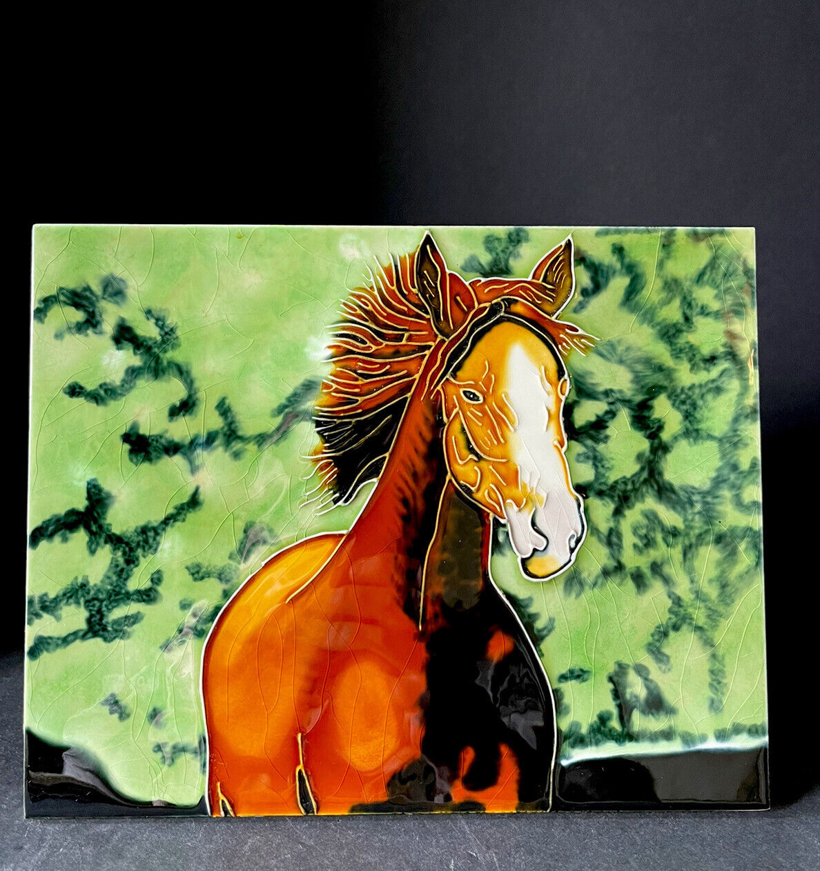 Wild Horse Running Decorative Ceramic TileArt Table top or Hangable Wall Decor