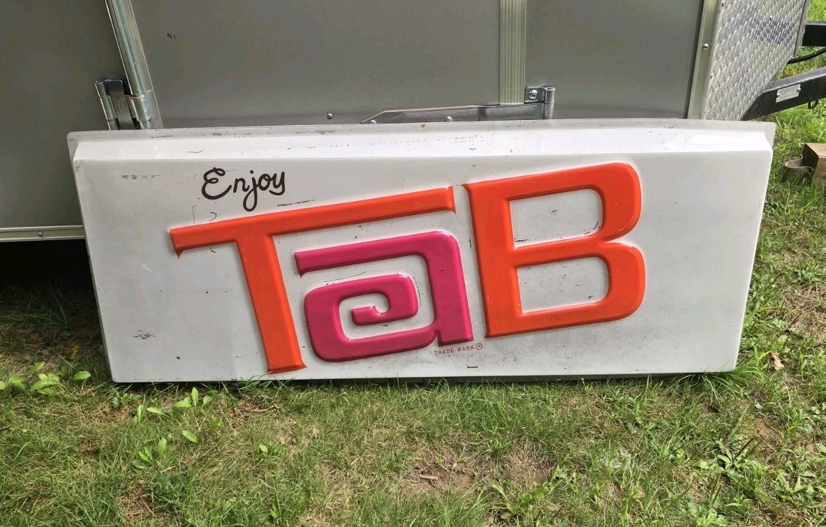 Vintage Enjoy TaB Soda Sign Plastic Embossed 3D Coca-Cola Lighted Insert Retro