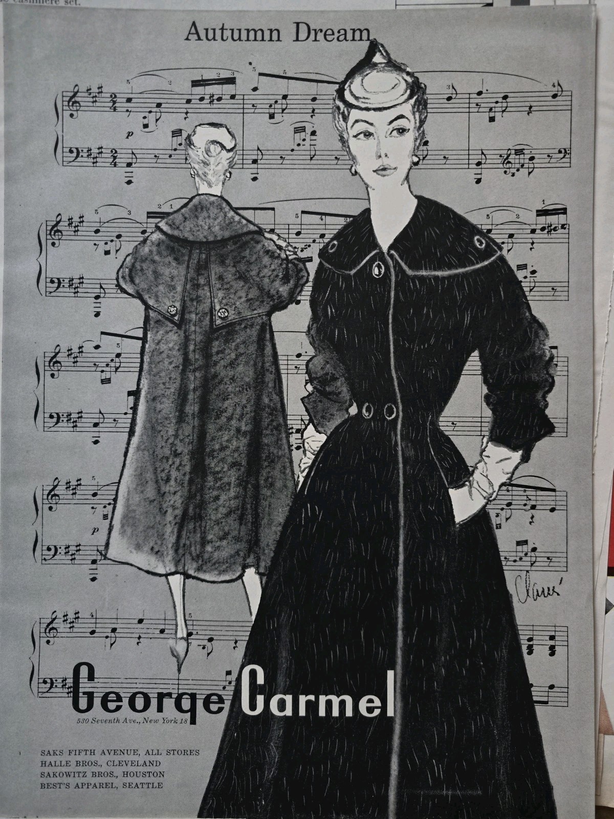 1954 Women's George Carmel autumn dream coats vintage fashion Art ad 