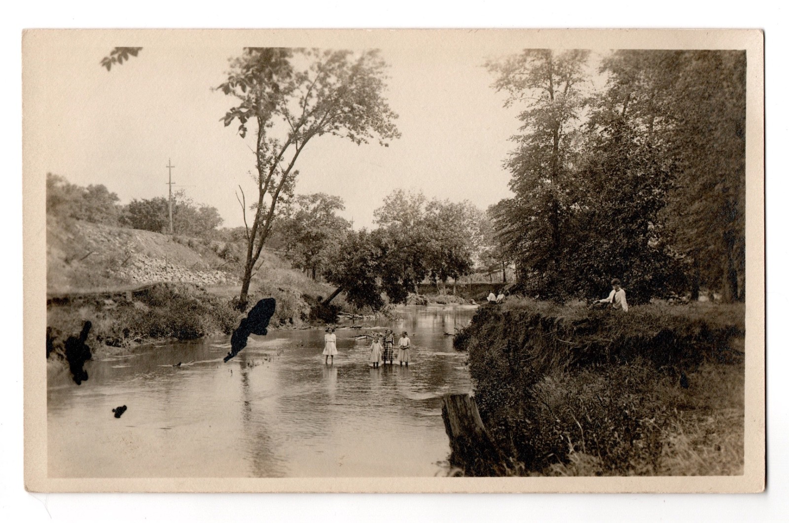 Waterfront Setting Girls Standing In Water Real Photo Postcard RPPC Unposted Waterfront Setting Girls Standing In Water Real Photo Postcard RPPC Unposted