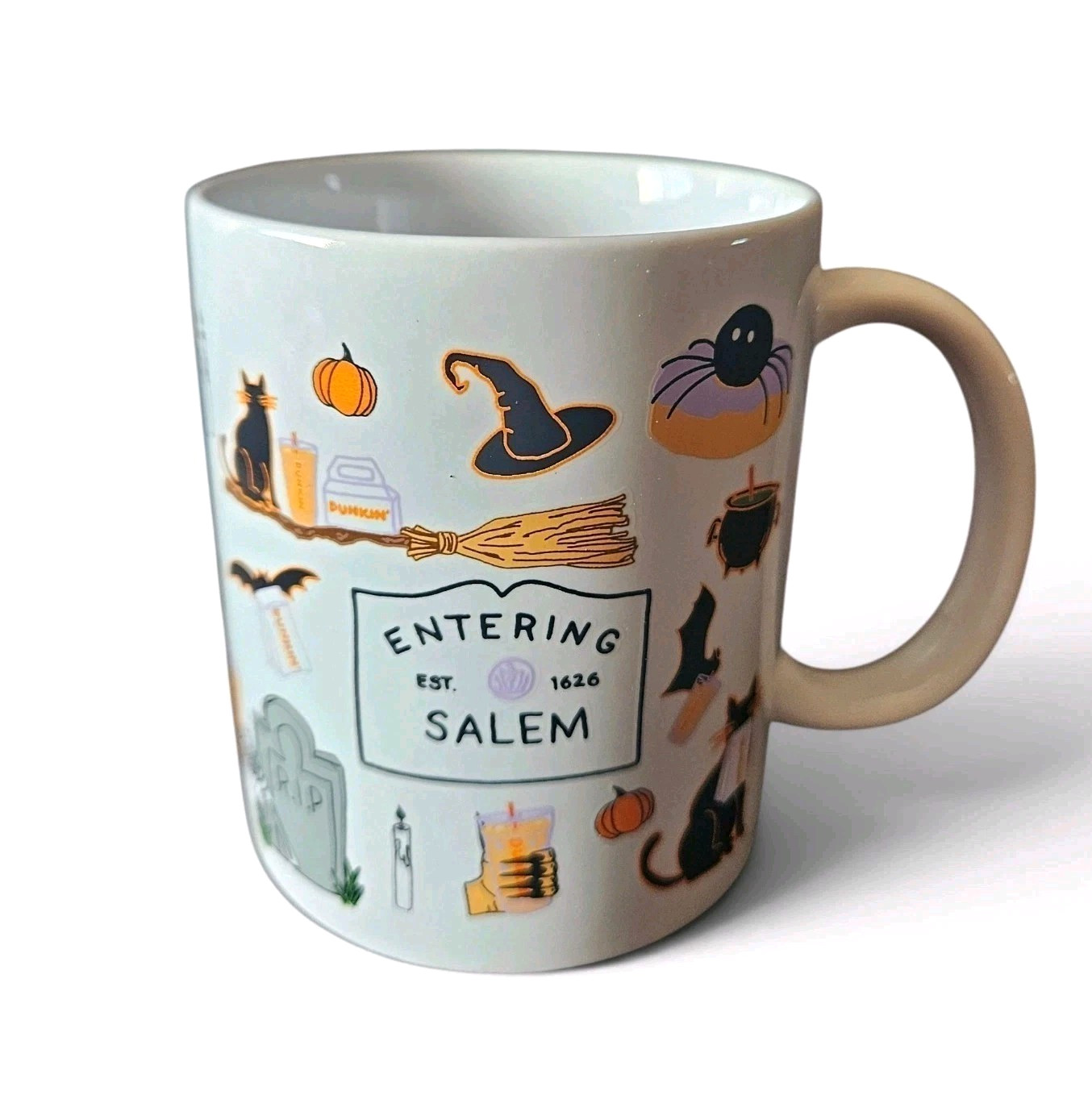 Dunkin Donuts x Entering Salem Exclusive Ceramic White Hot Coffee Mug Cup LE HTF