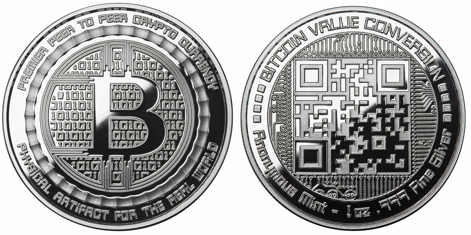 Bitcoin Value Conversion 1oz 999 Silver Round Coin COA QR Code Anonymous Mint